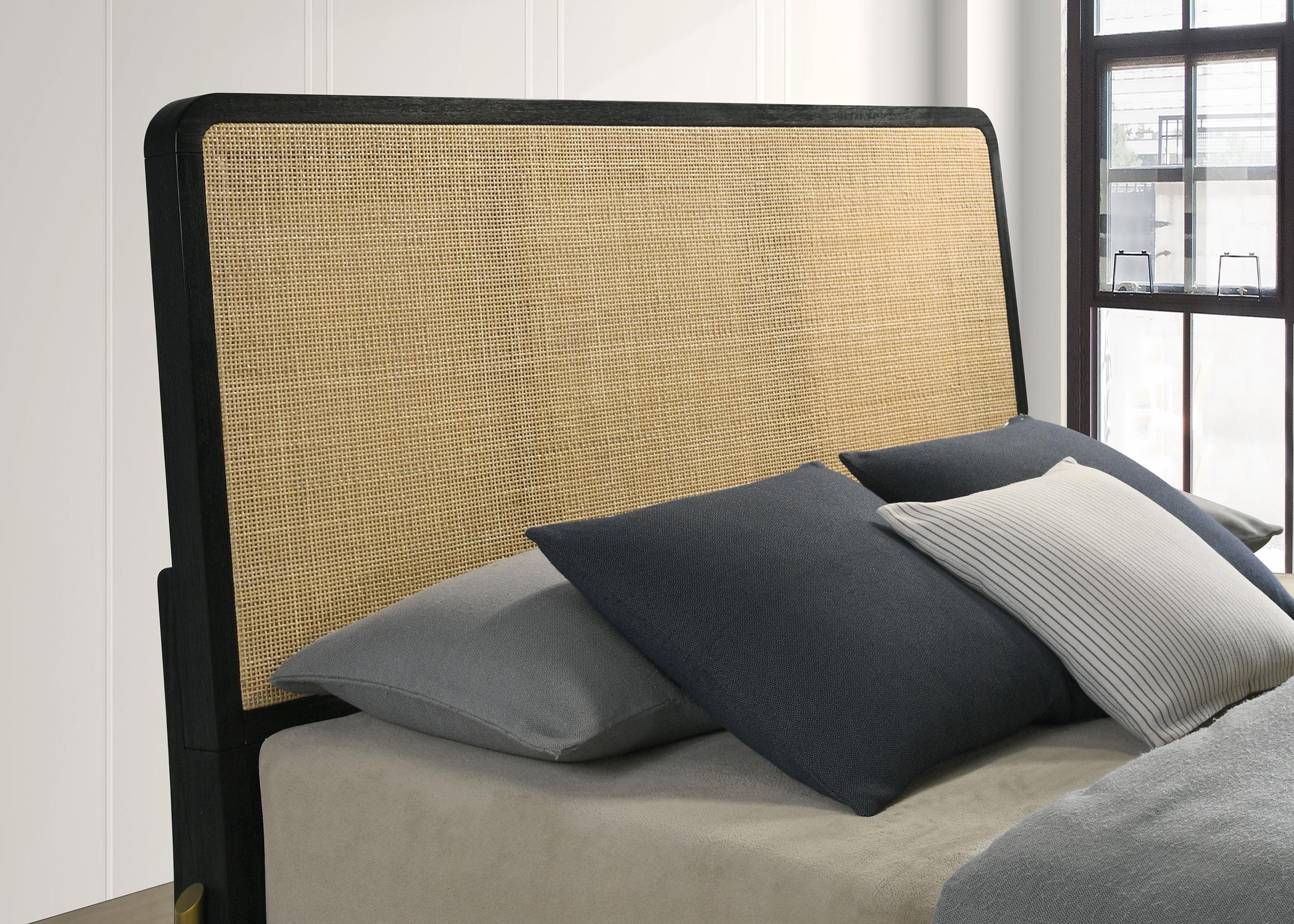 Arini Black and Natural Rattan California King Panel Bed - Image 5