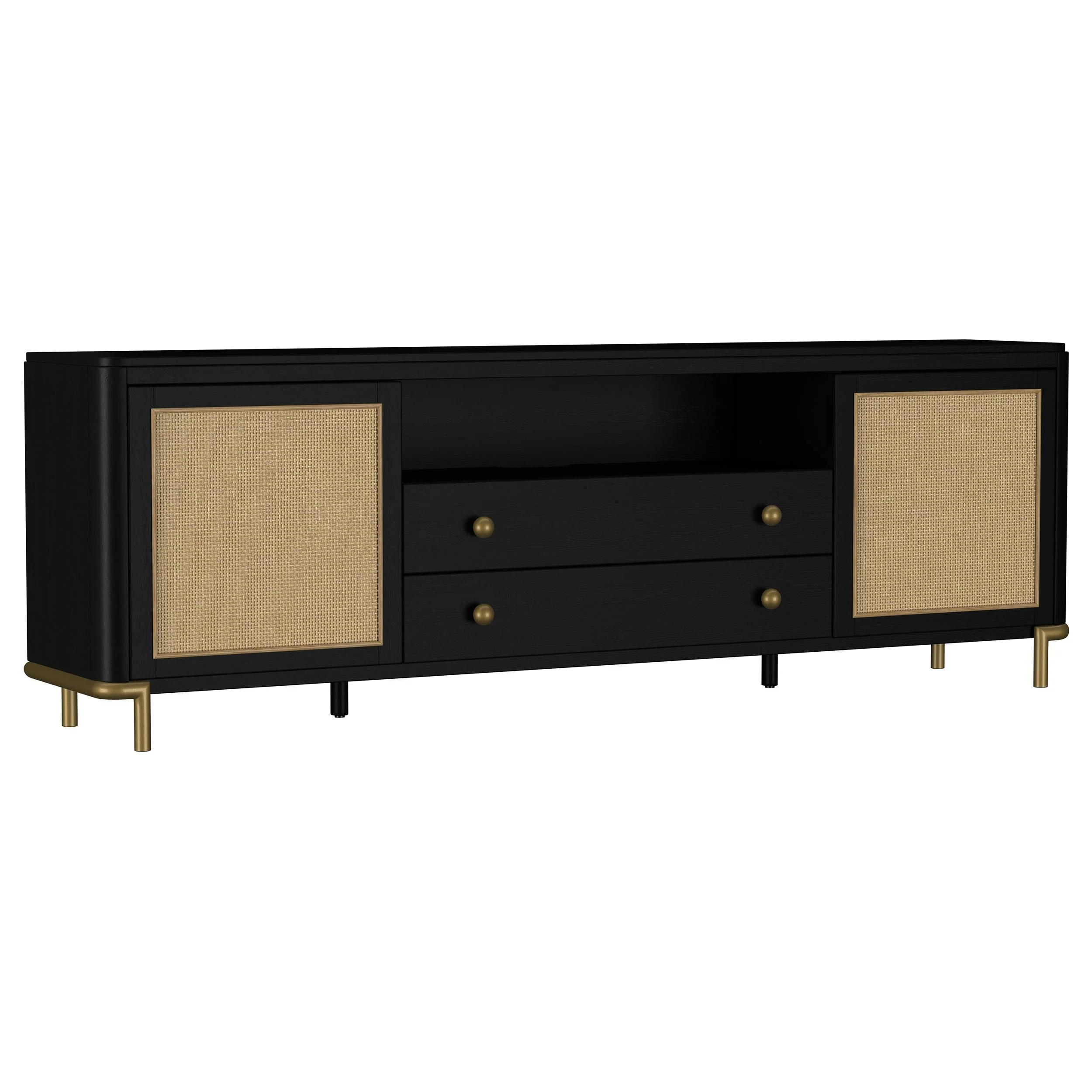 Arini Black Rattan Cane 2-Door TV Stand Media Console - Image 3