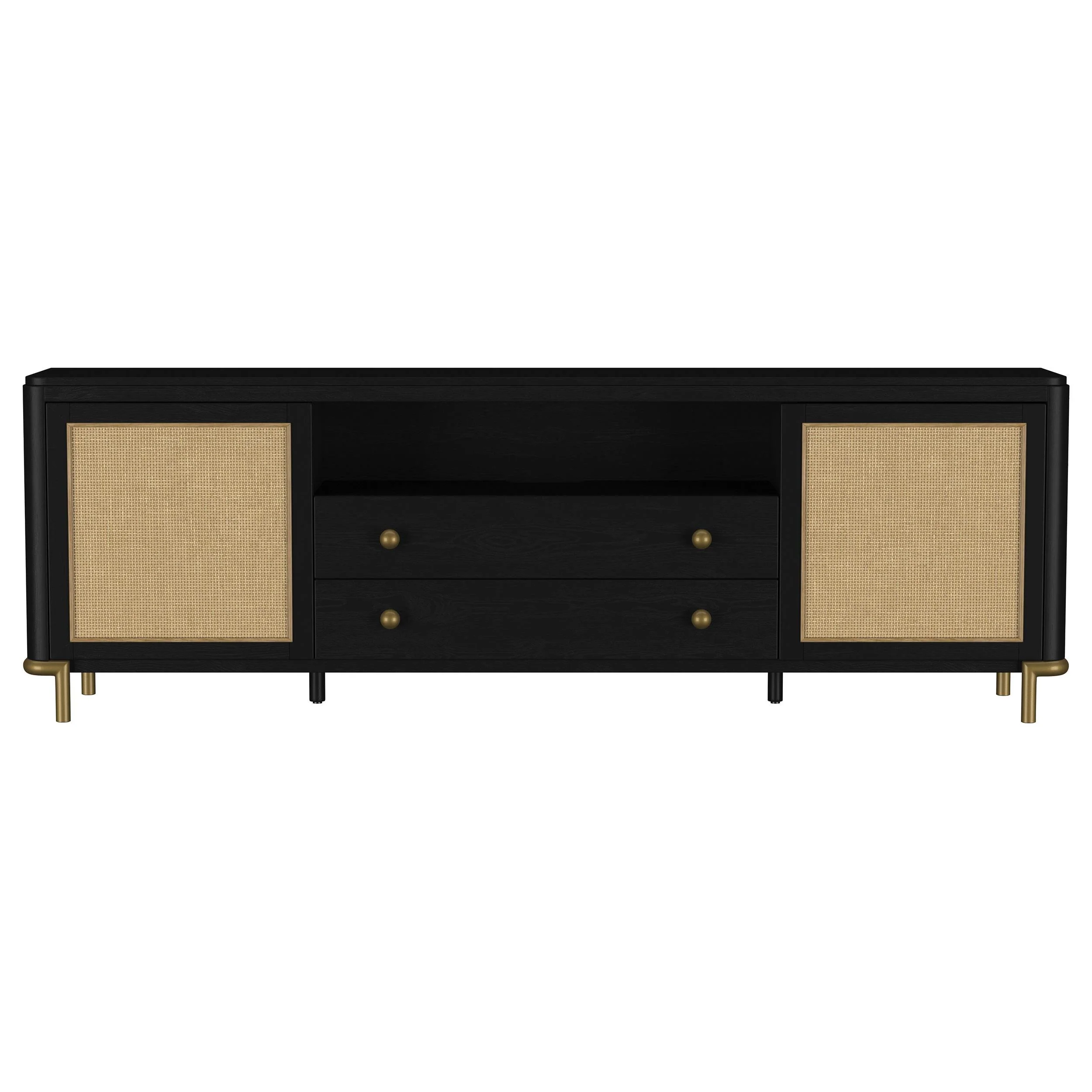 Arini Black Rattan Cane 2-Door TV Stand Media Console - Image 4