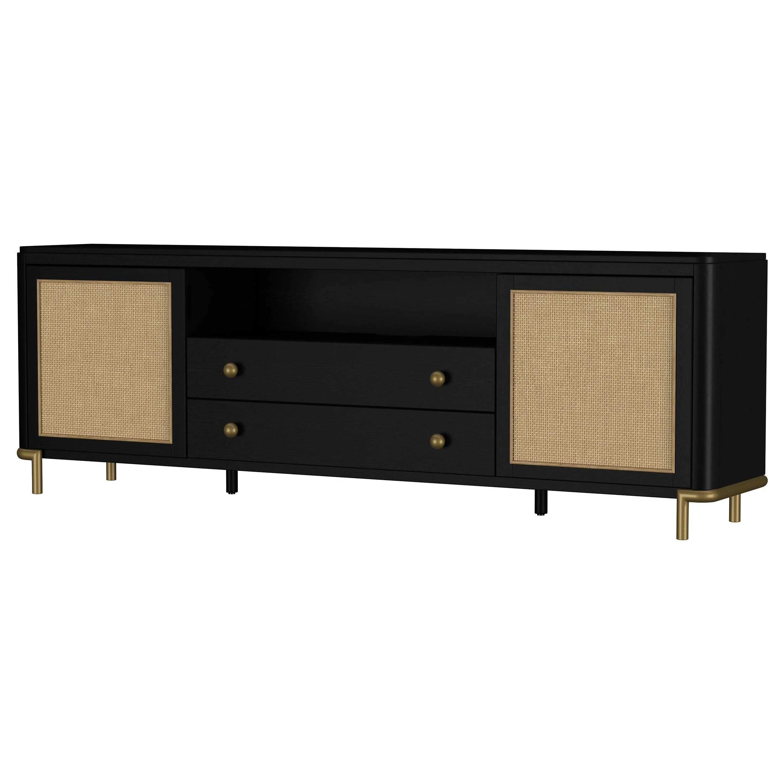 Arini Black Rattan Cane 2-Door TV Stand Media Console - Image 7