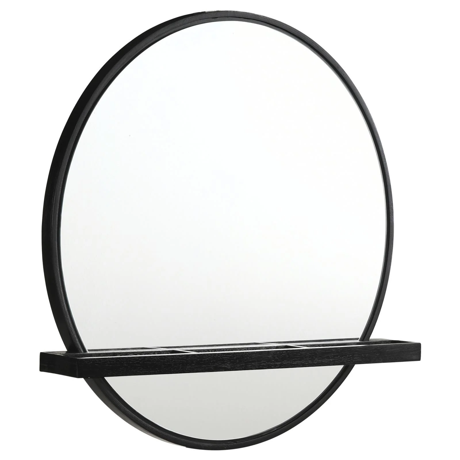 Arini Black Round Vanity Wall Mirror with Shelf - Image 7