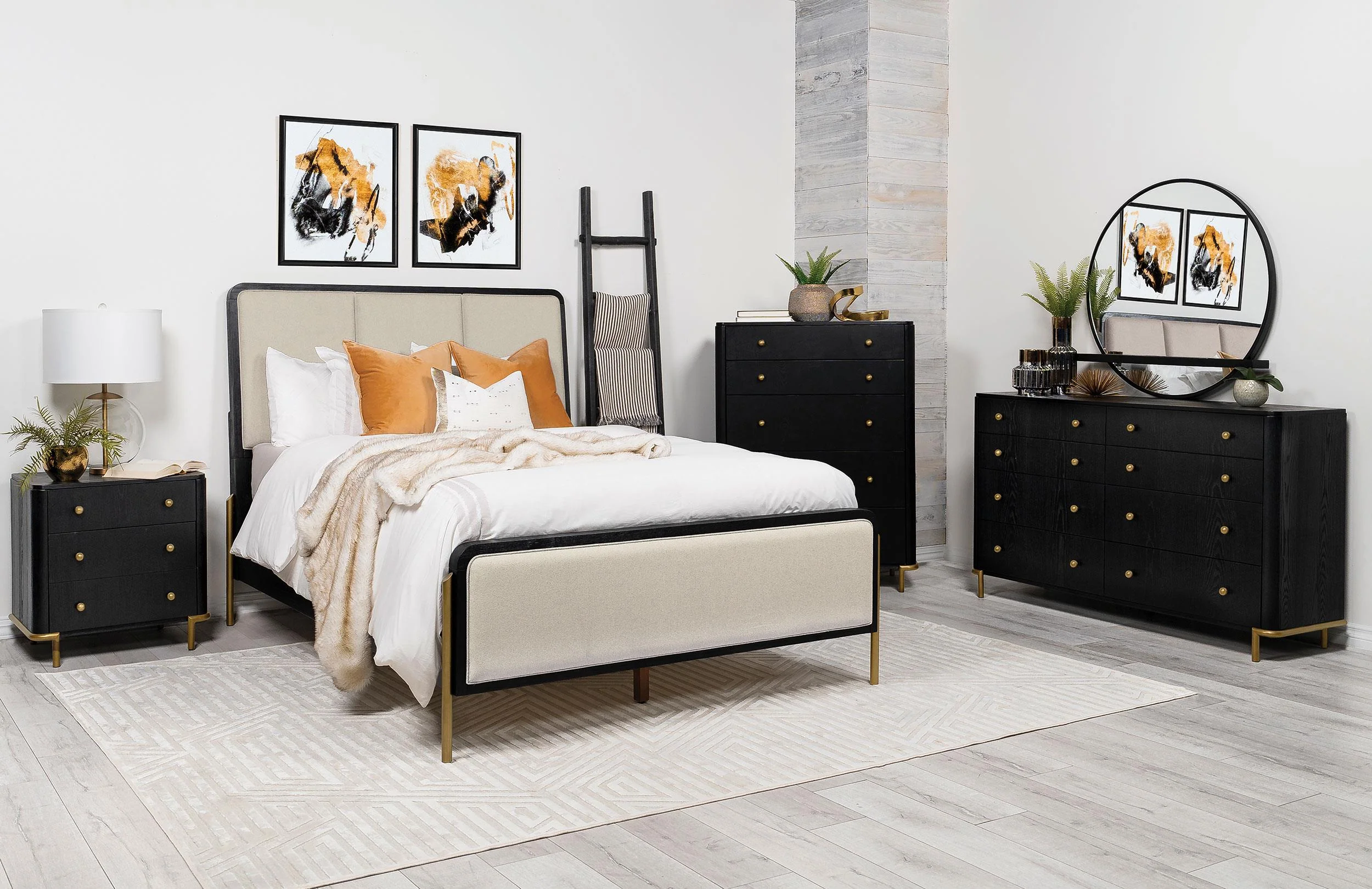 Arini Cream and Black Eastern King Panel Bed - Image 9