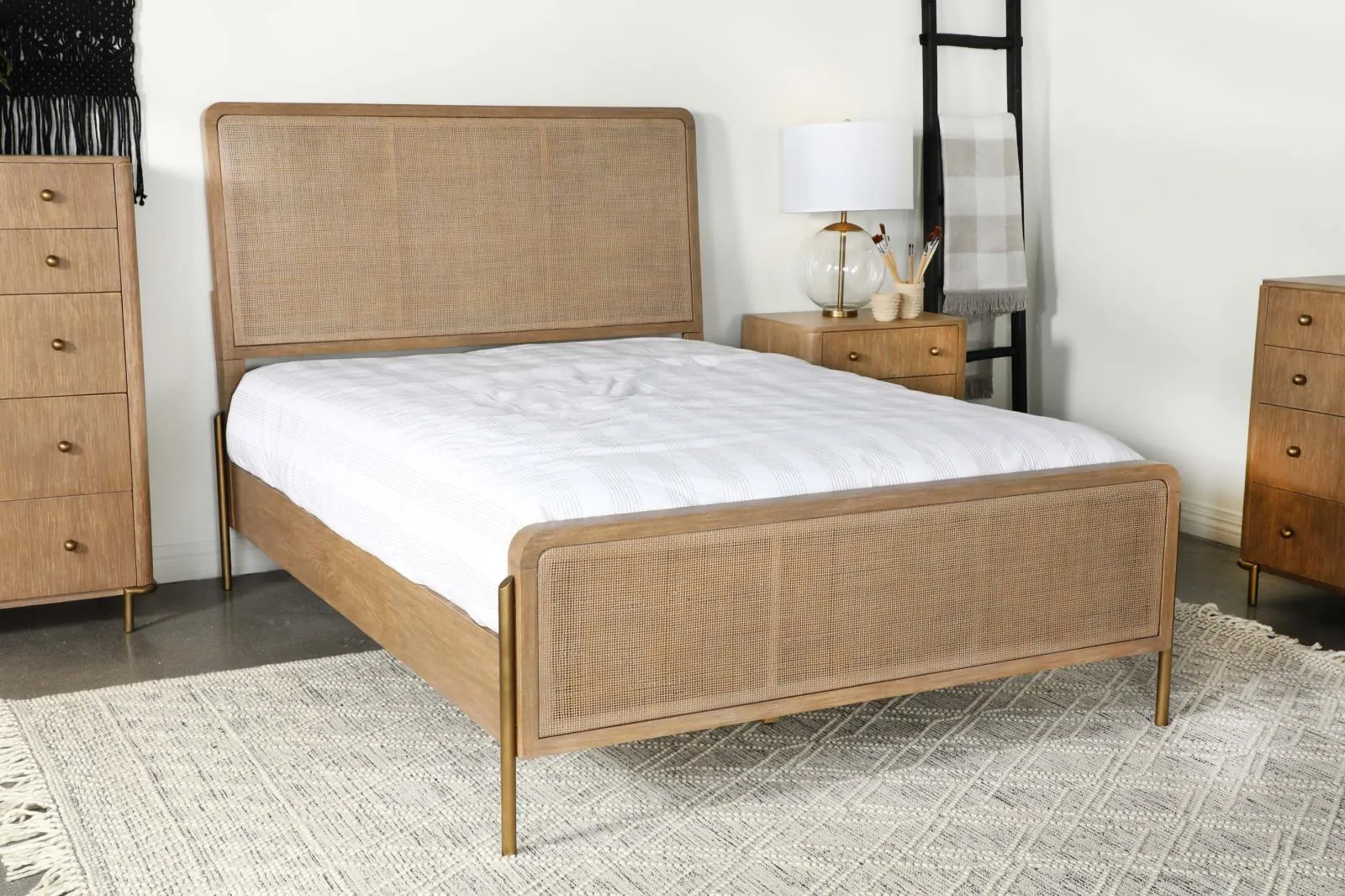 Arini Sand Wash and Natural Cane Upholstered Queen Panel Bed - Image 2