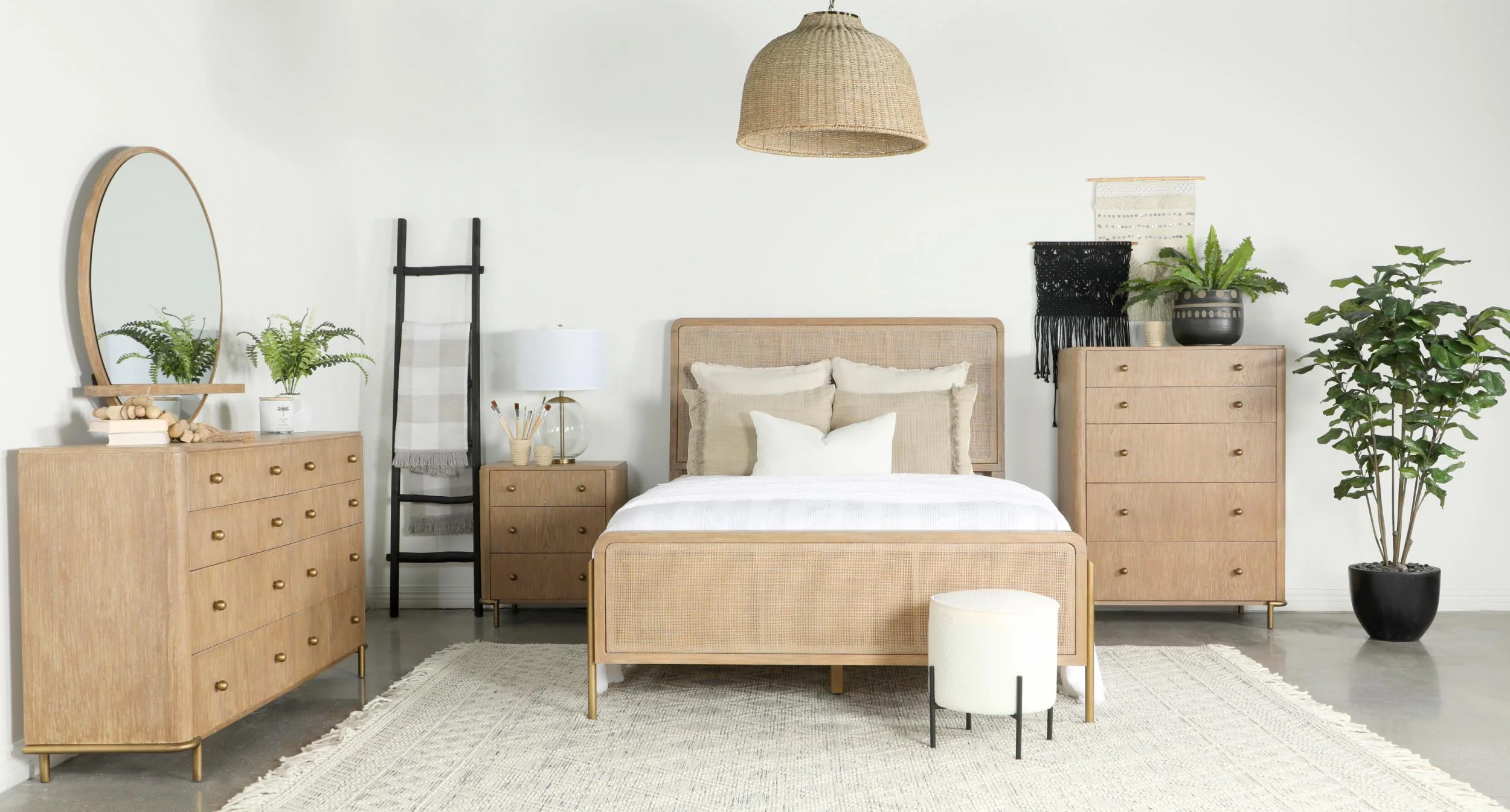Arini Sand Wash and Natural Rattan California King Panel Bed - Image 8