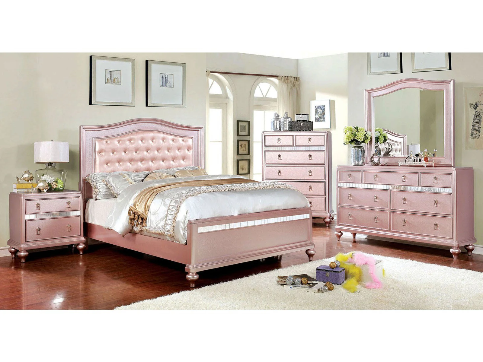 Ariston Rose Gold 4-Piece Queen Bedroom Set