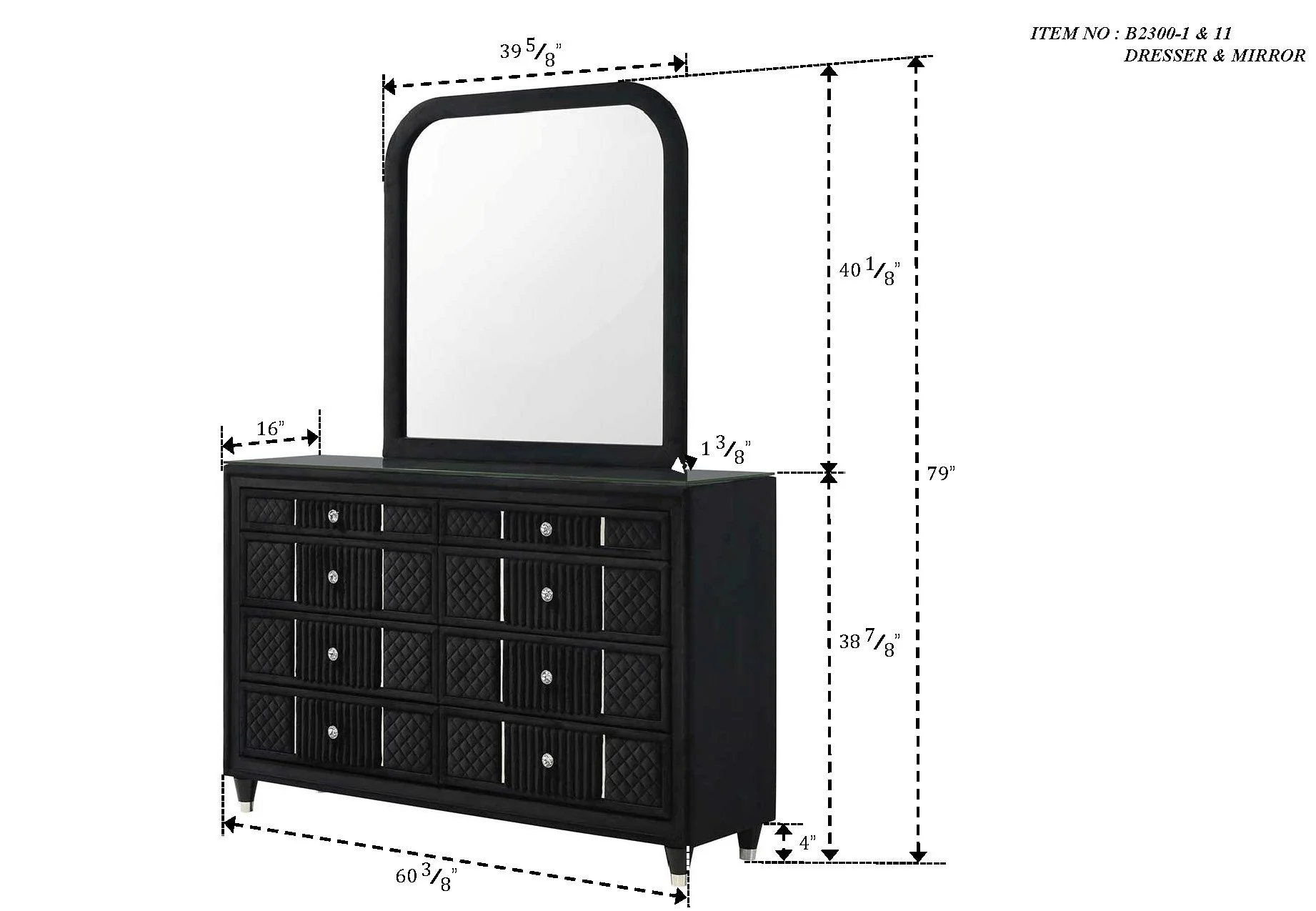 Armany Black Upholstered Wingback Panel Bedroom Set - Image 8