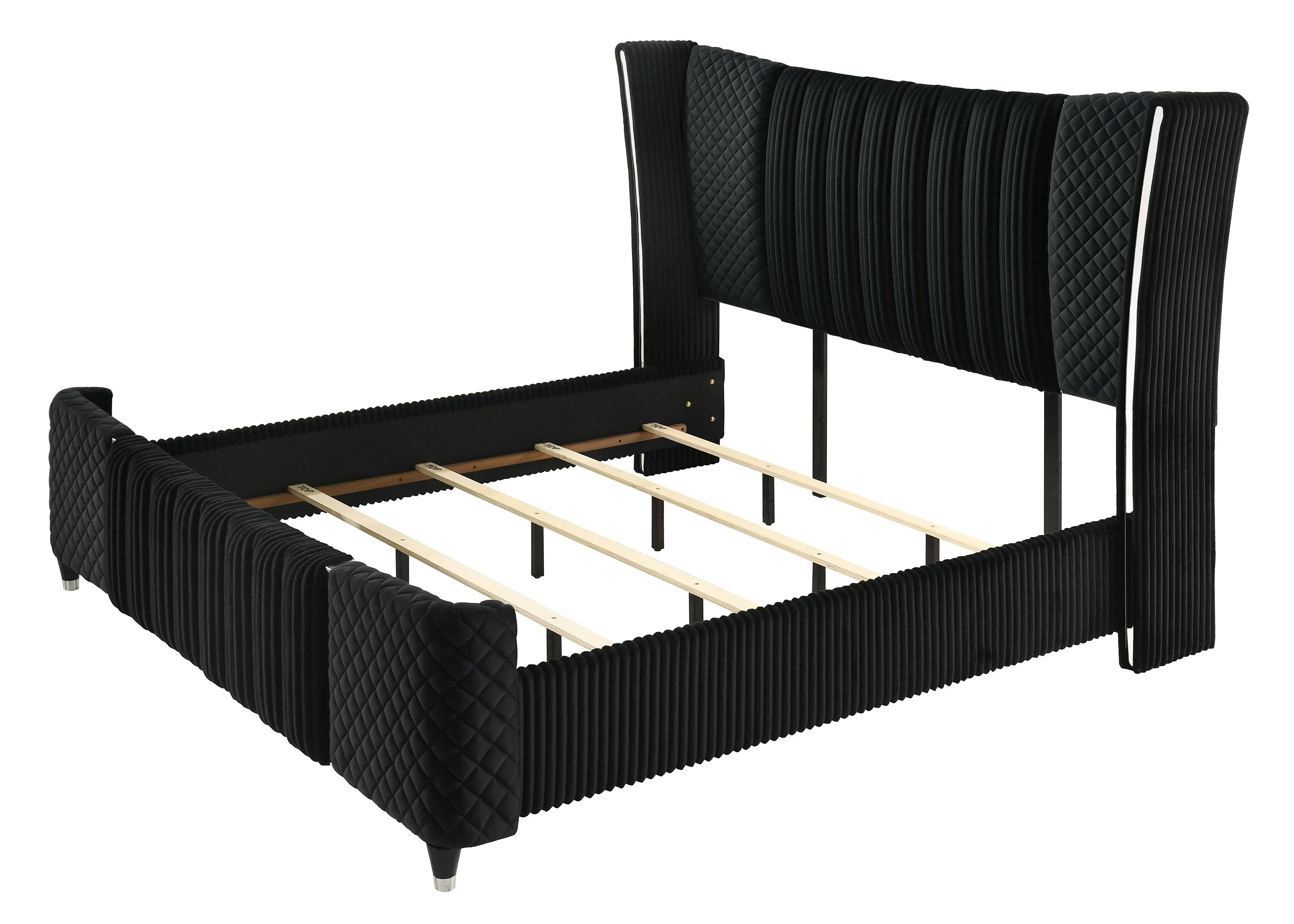 Armany Black Upholstered Wingback Panel King Bed - Image 2