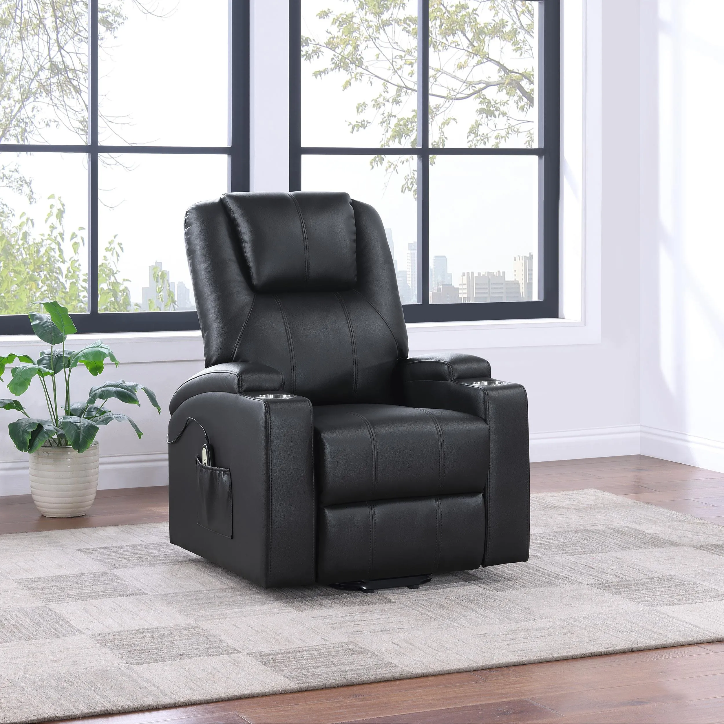 Armstrong Black Upholstered Power Lift Massage Recliner