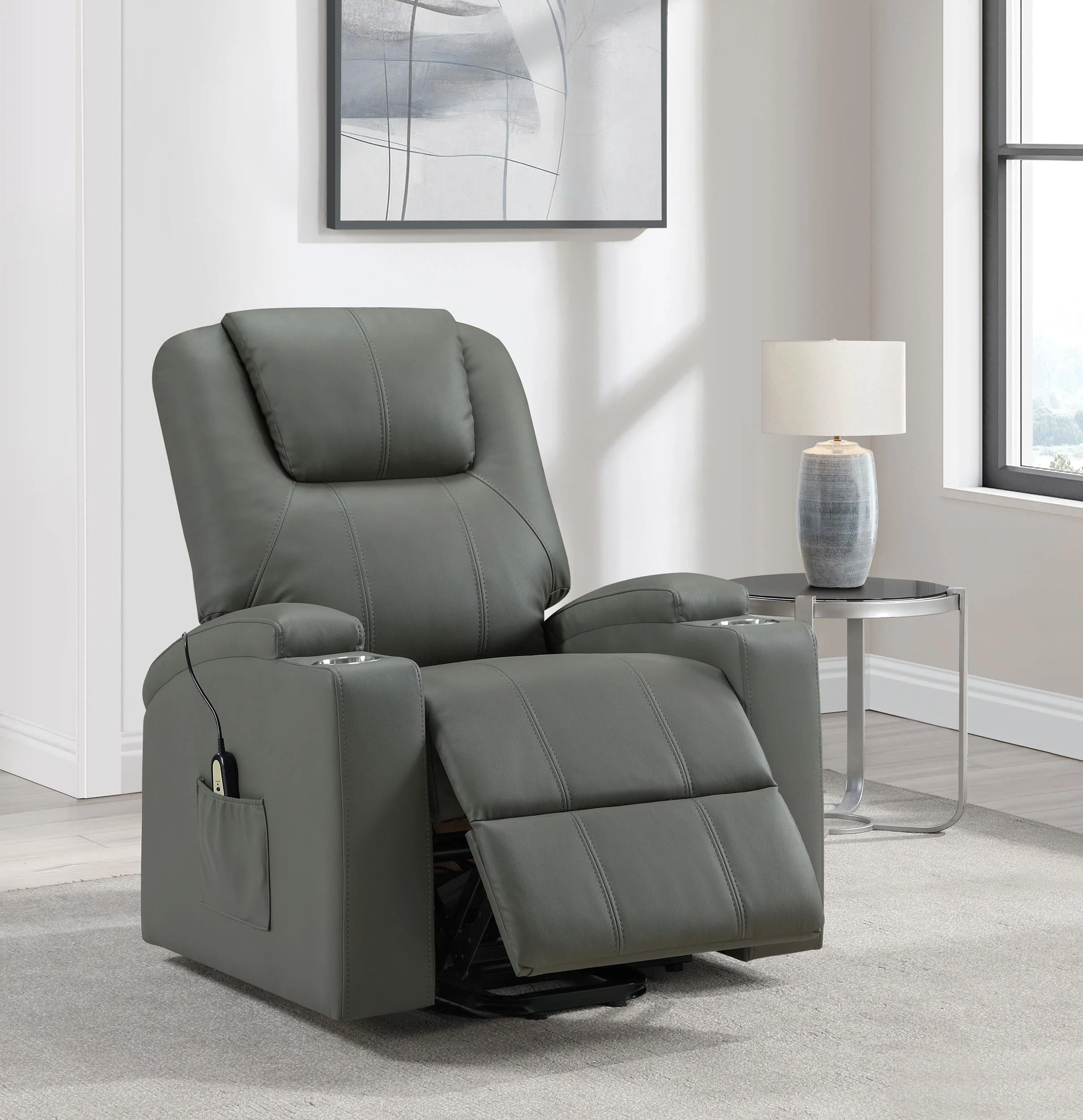 Armstrong Gray Upholstered Power Lift Massage Recliner - Image 2