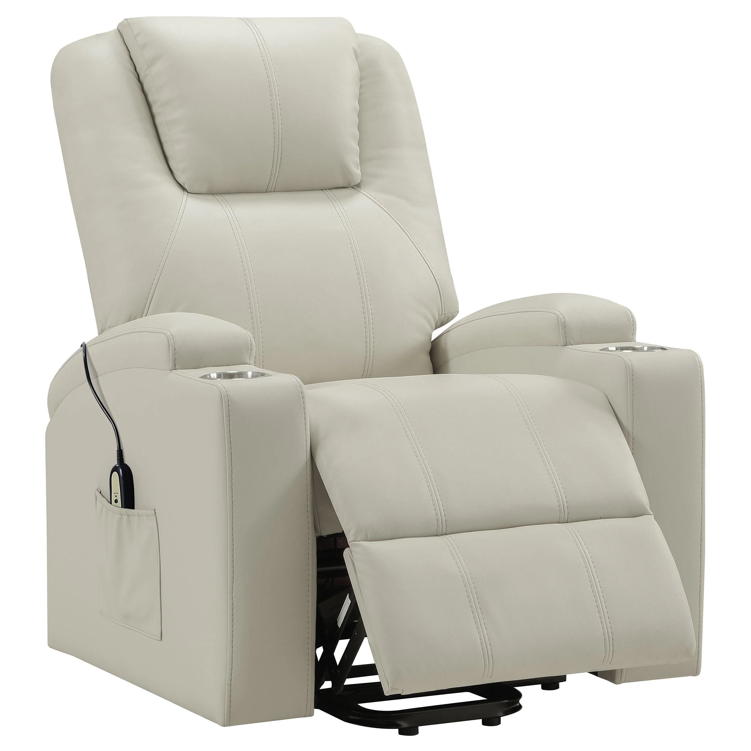 Armstrong Ivory Upholstered Power Lift Massage Recliner - Image 4