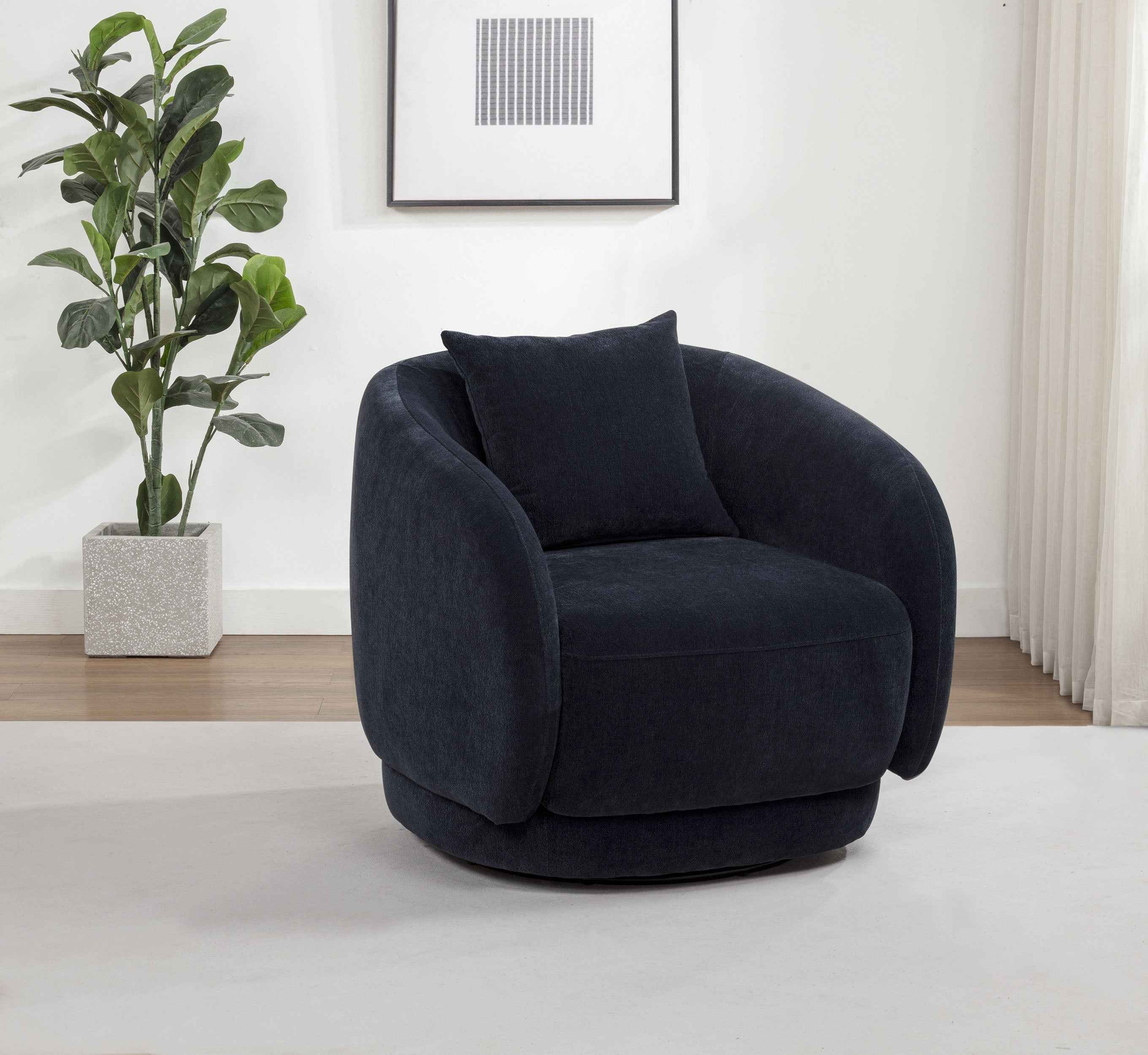 Arnaud Navy Chenille Upholstered Swivel Accent Chair