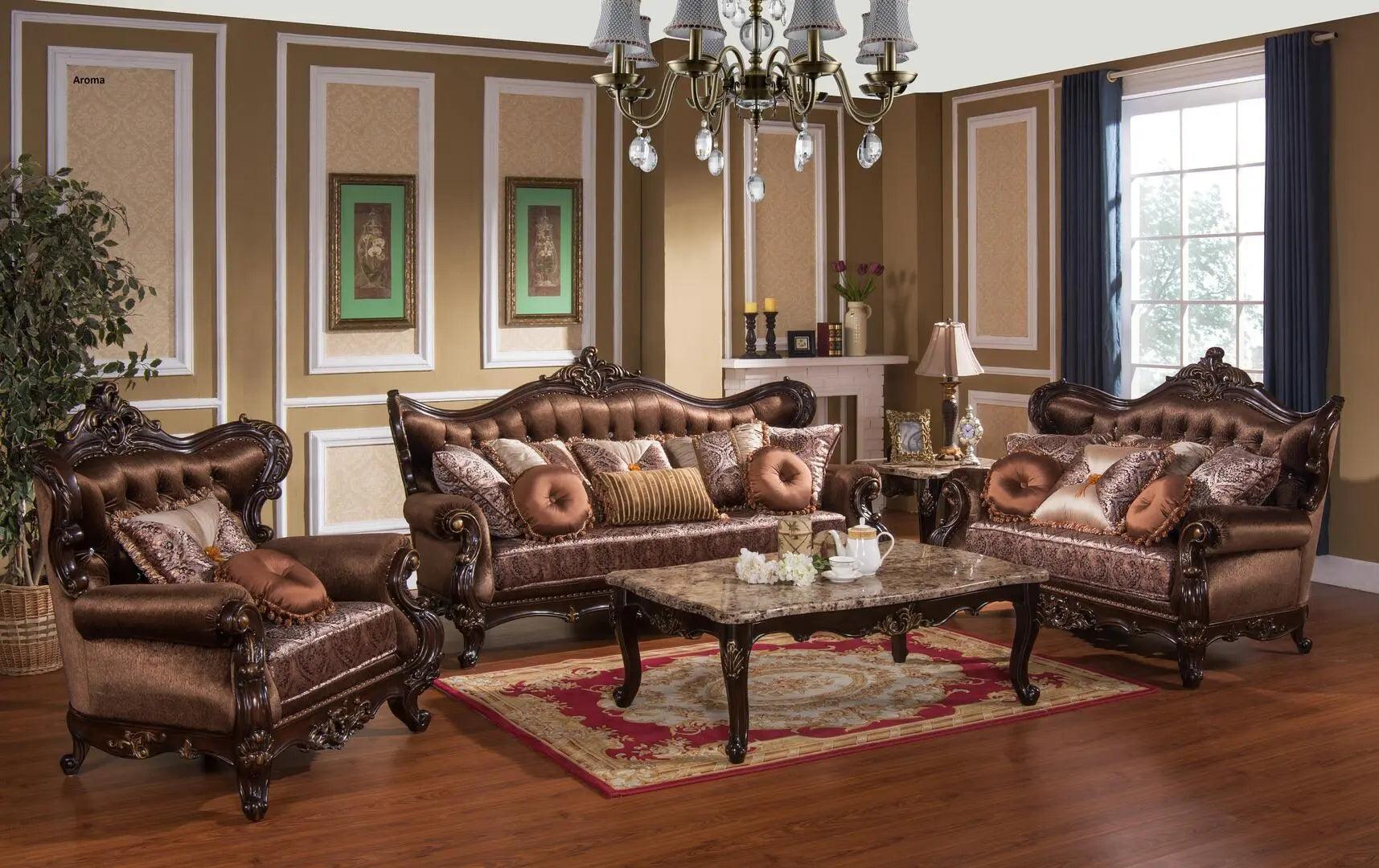 Aroma Traditional Cherry Wood Finish Living Room Set