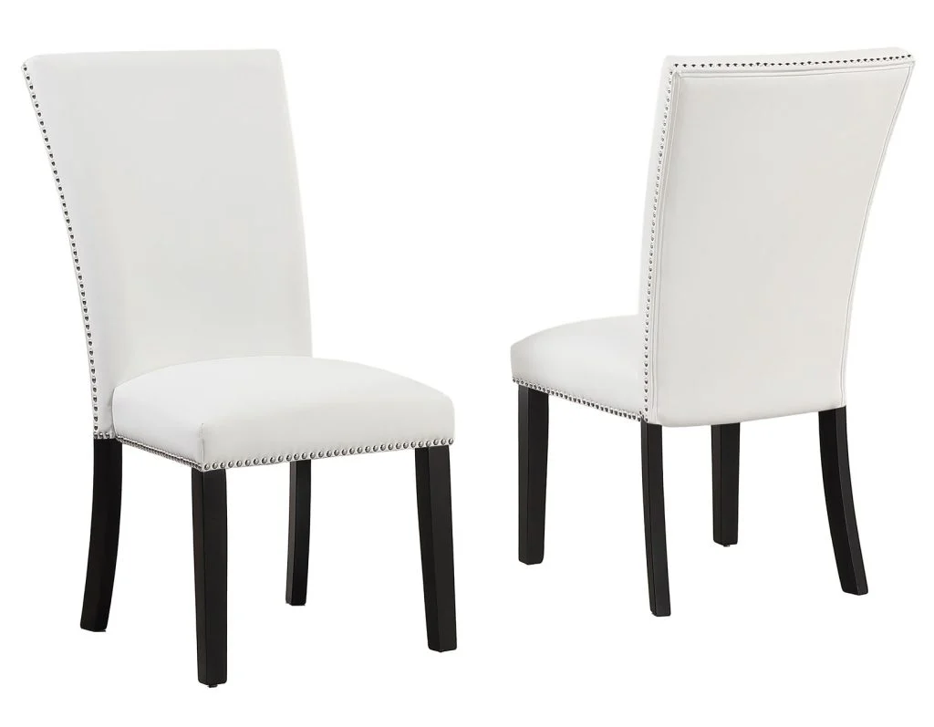 Artemis 5-Piece Dining Room Set 70″ Rect Gray Marble Table, Black Finish w/4 White Vegan Leather Chairs - Image 9