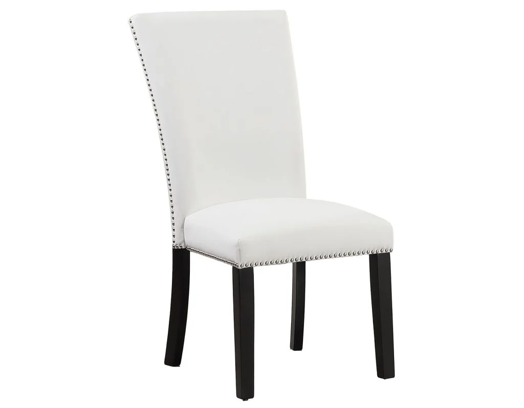 Artemis 5-Piece Dining Room Set 70″ Rect Gray Marble Table, Black Finish w/4 White Vegan Leather Chairs - Image 12