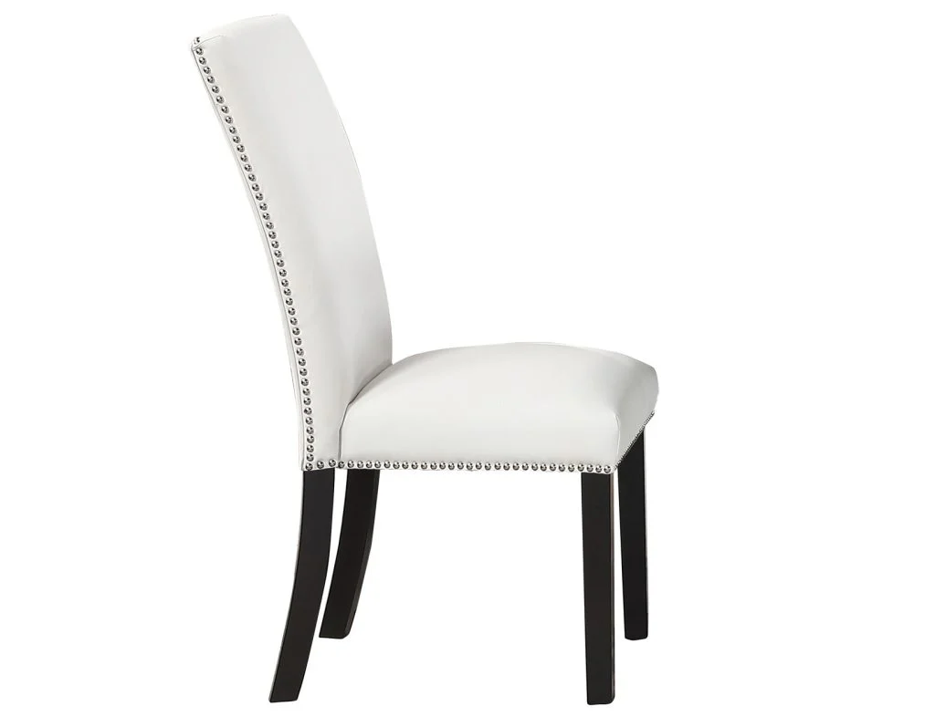 Artemis 5-Piece Dining Room Set 70″ Rect Gray Marble Table, Black Finish w/4 White Vegan Leather Chairs - Image 11