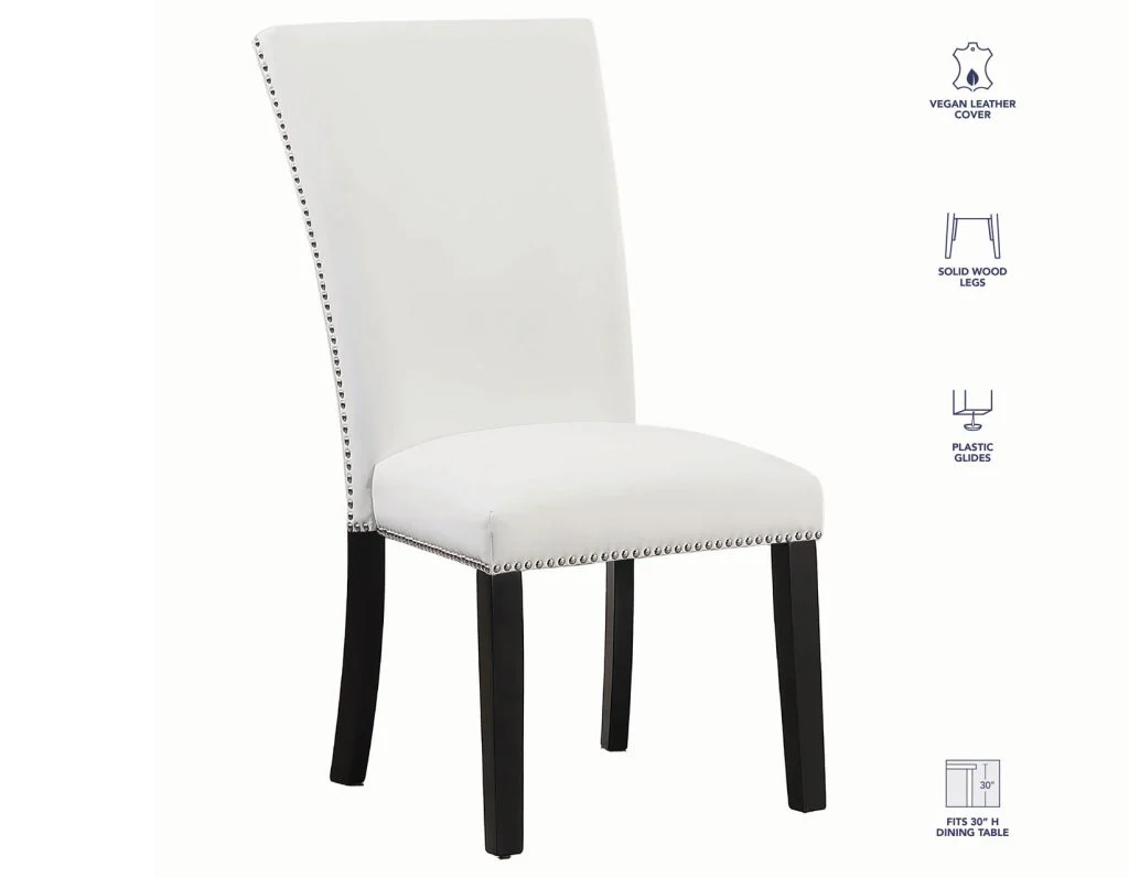 Artemis 5-Piece Dining Room Set 70″ Rect Gray Marble Table, Black Finish w/4 White Vegan Leather Chairs - Image 15