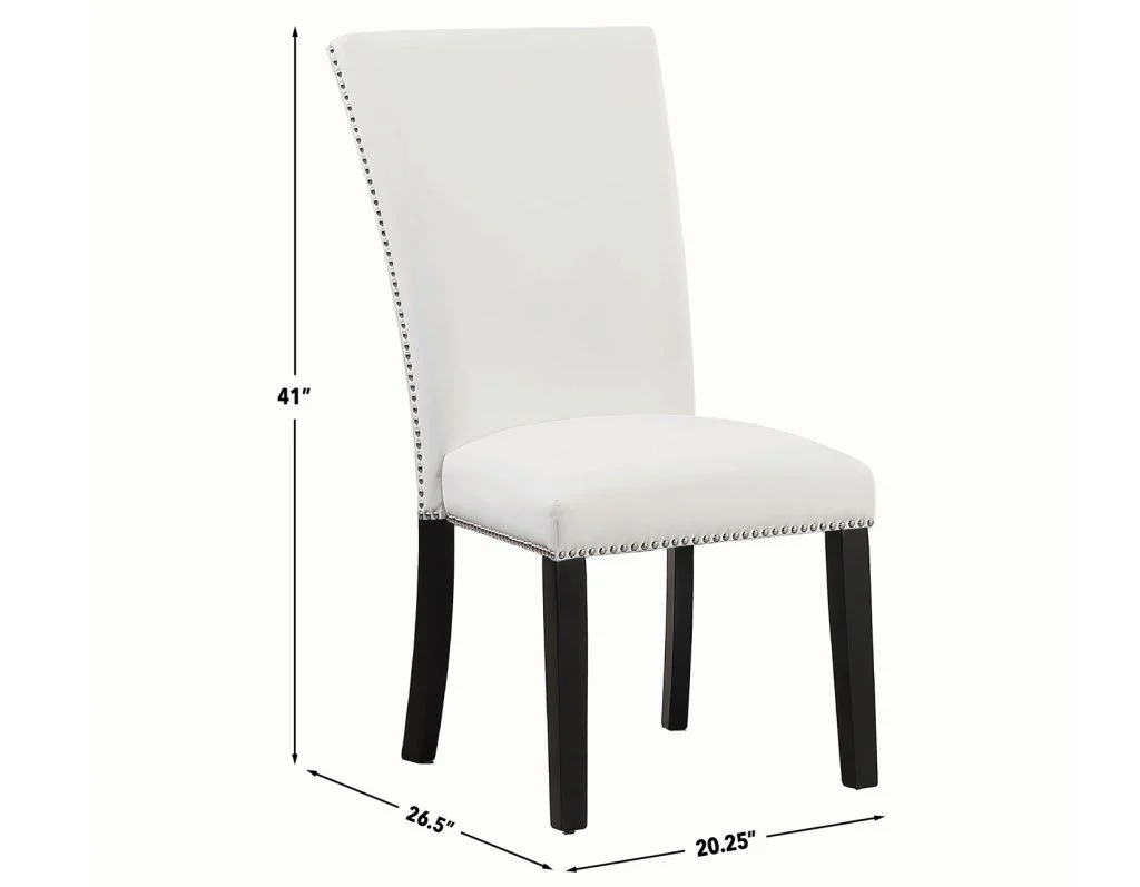 Artemis 5-Piece Dining Room Set 70″ Rect Gray Marble Table, Black Finish w/4 White Vegan Leather Chairs - Image 16