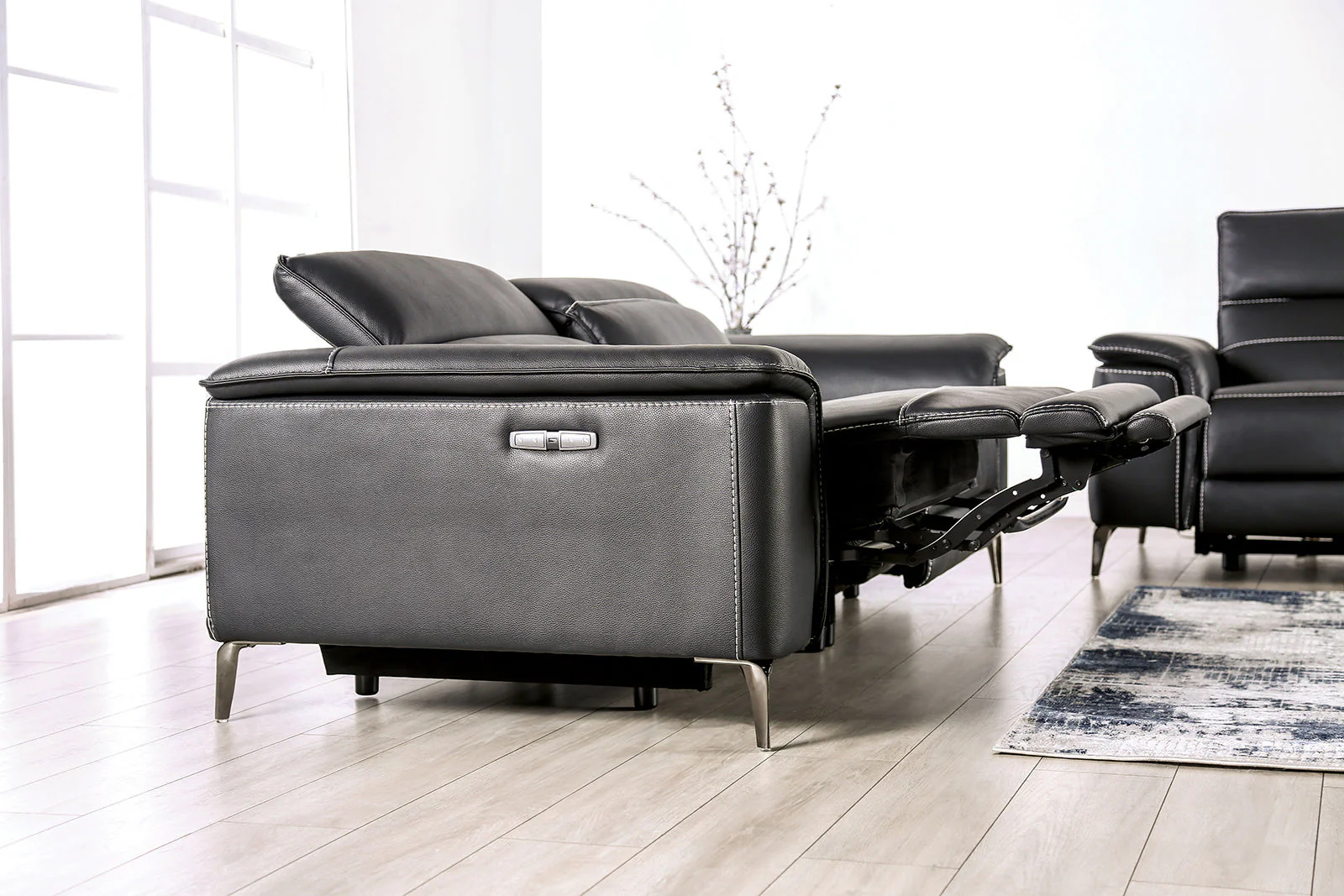 Ascona Black Leatherette Power Reclining Sofa & Loveseat - Image 6