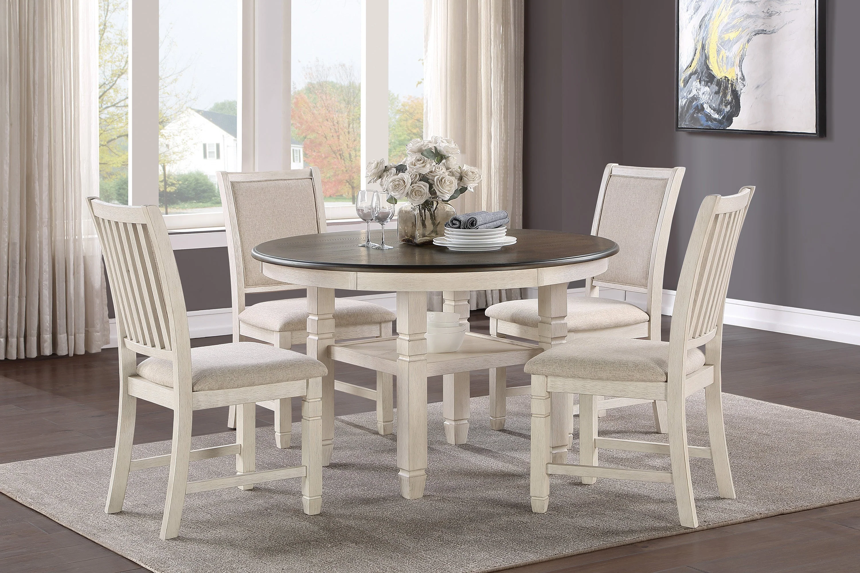 Asher Antique White/Brown Dining Set