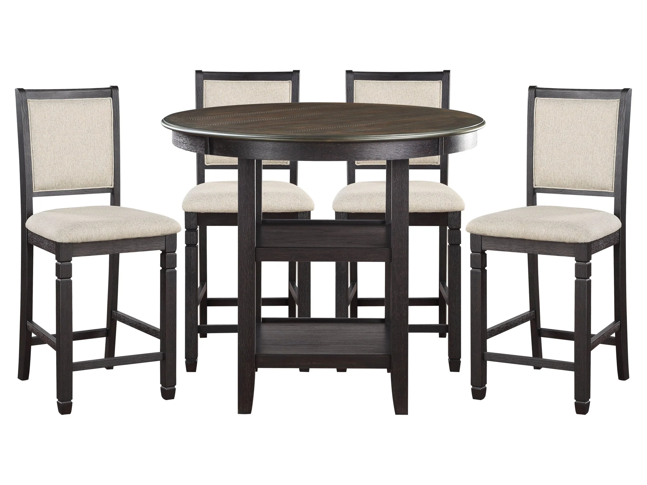 Asher Black/Brown 5-Piece Round Counter Height Dining Set