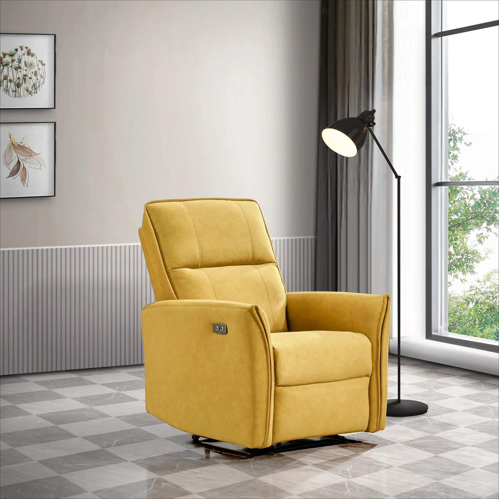 Asheville Dark Yellow Suede Recliner Chair - Image 2