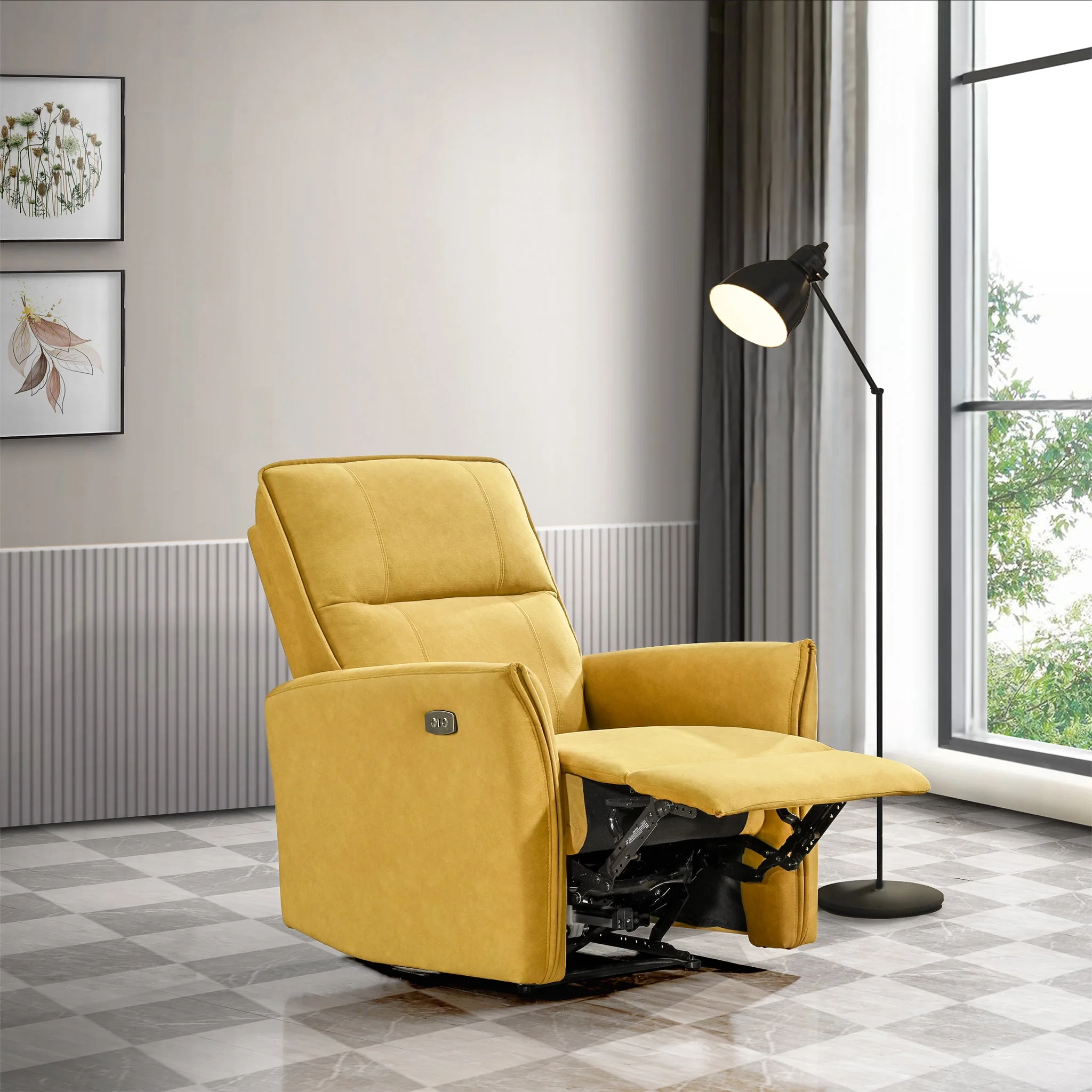 Asheville Dark Yellow Suede Recliner Chair - Image 3