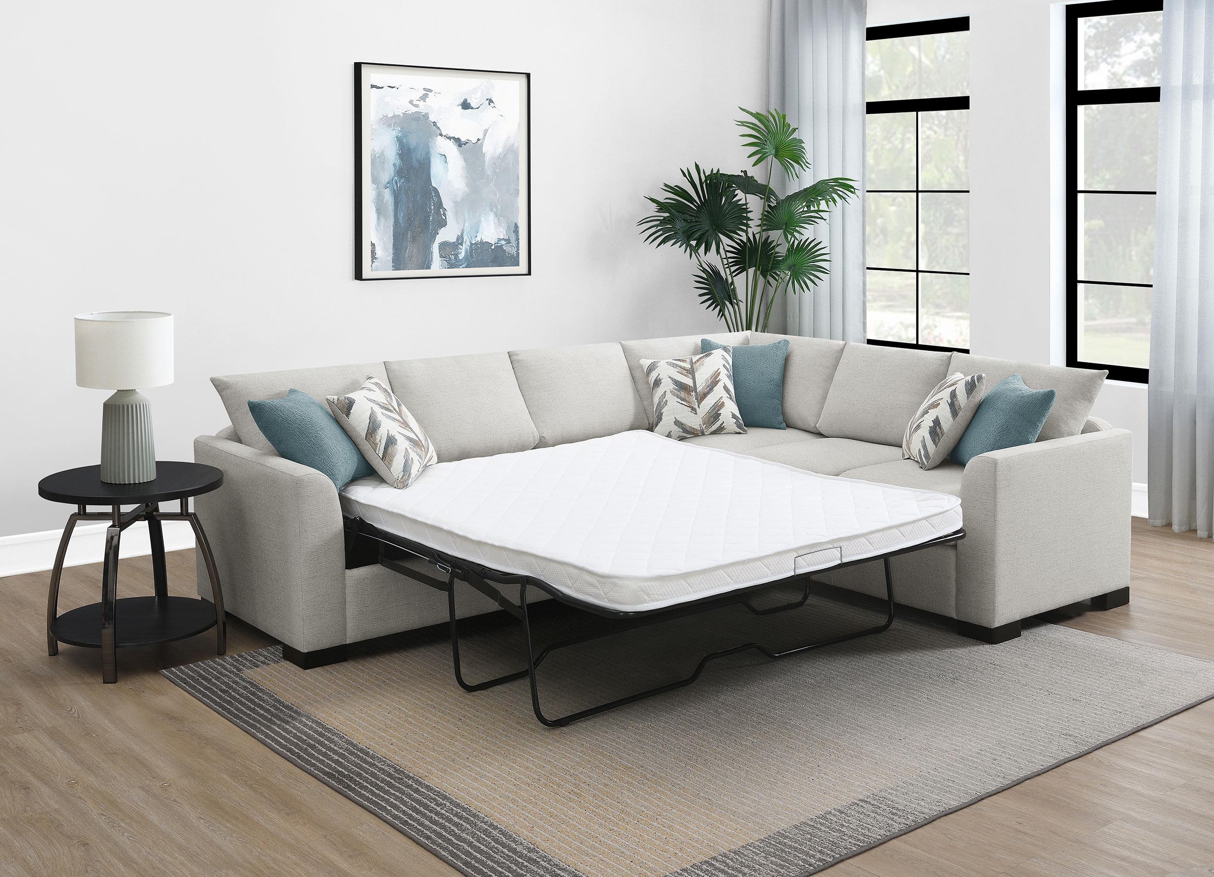 Ashford Greige Chenille Upholstered Sleeper Sectional Sofa - Image 3