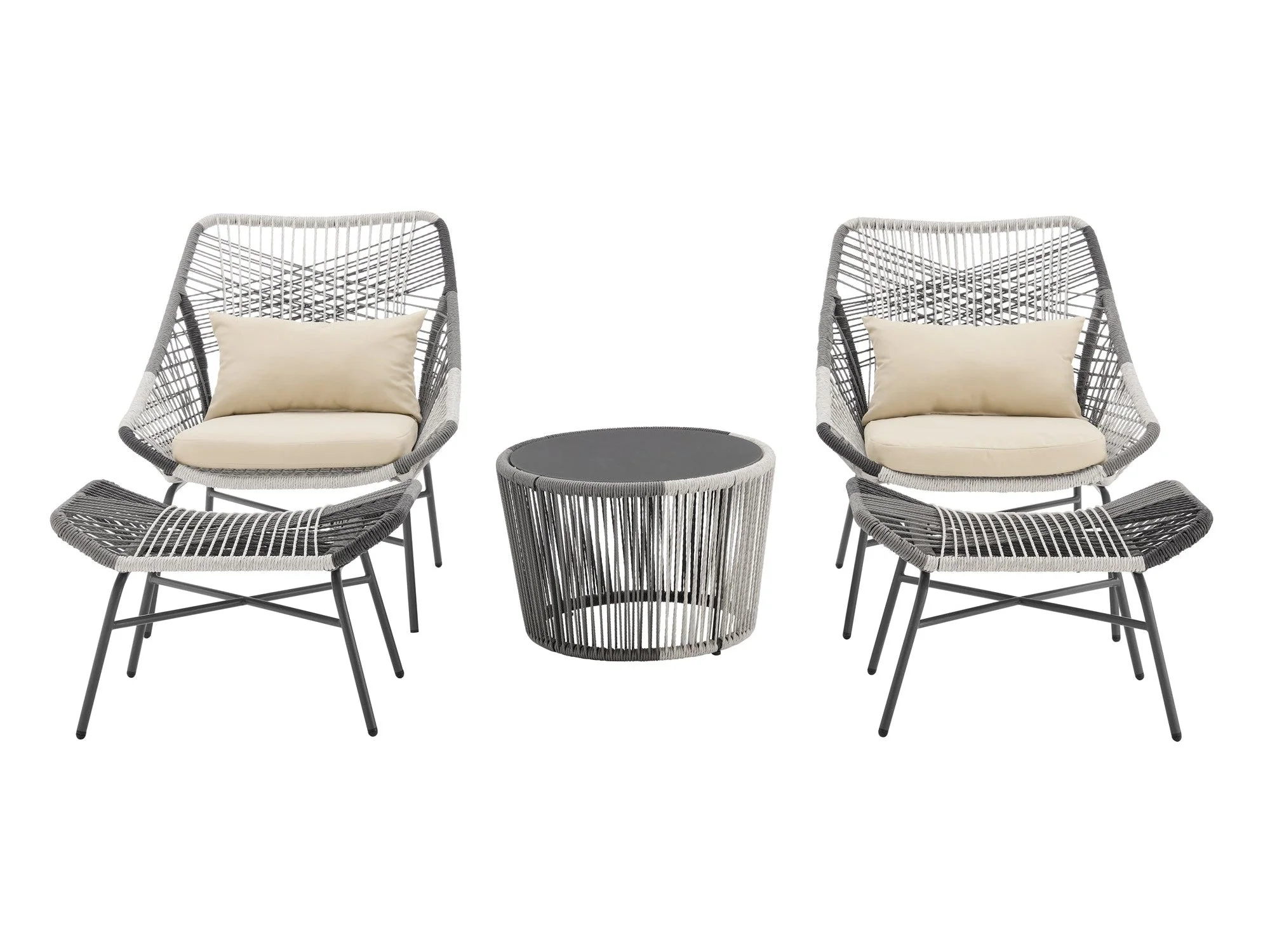 Ashland 3-Piece Patio Conversation Set with Foot Ottomans in Cream