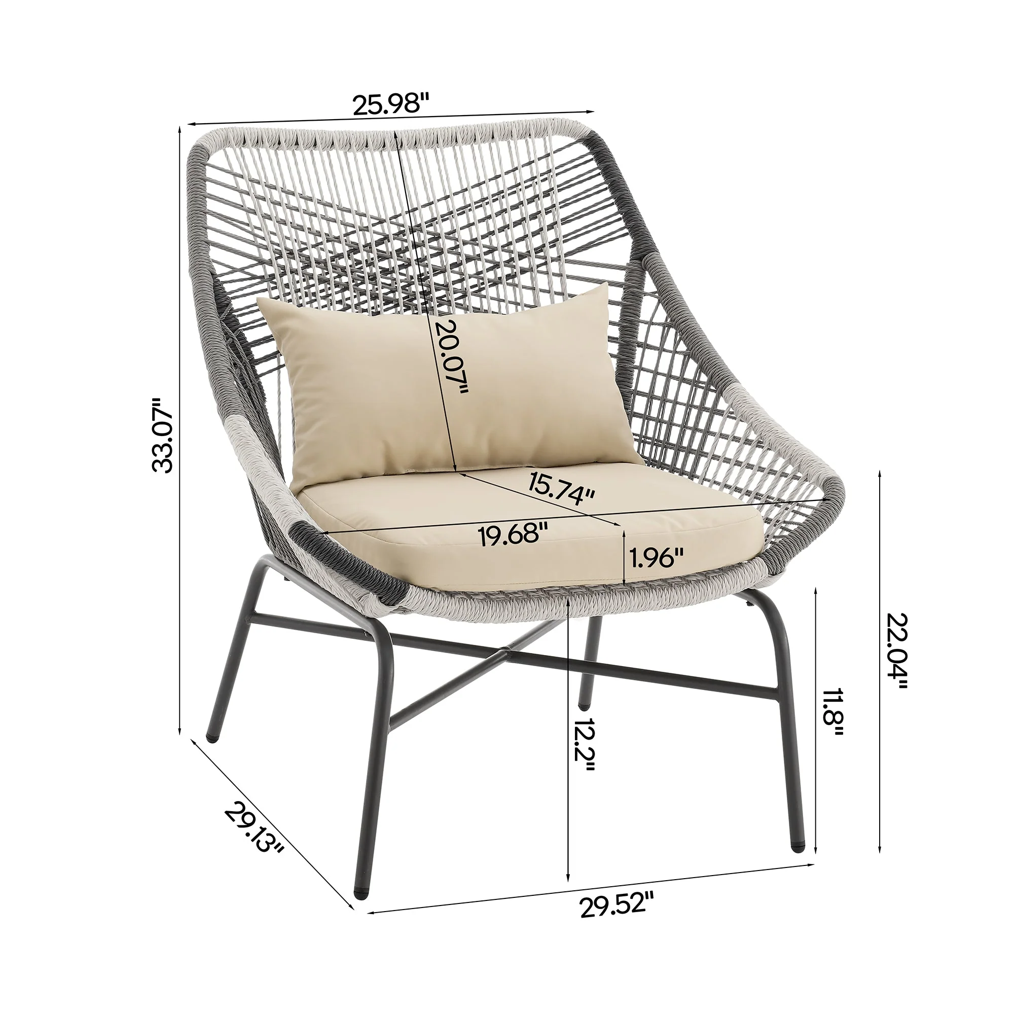 Ashland 3-Piece Patio Conversation Set with Foot Ottomans in Cream - Image 3
