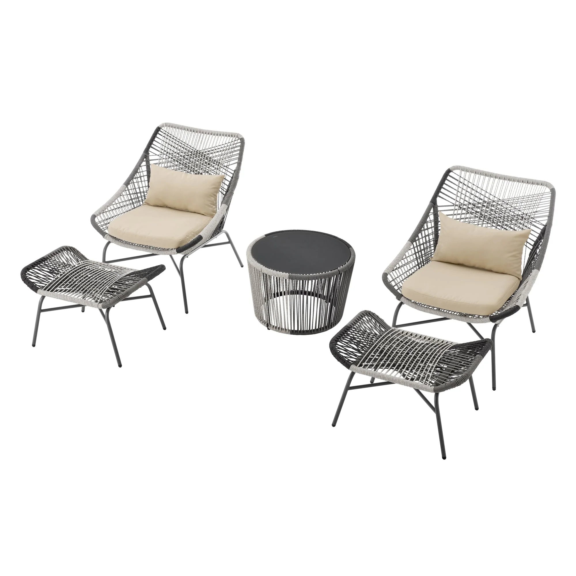 Ashland 3-Piece Patio Conversation Set with Foot Ottomans in Cream - Image 7