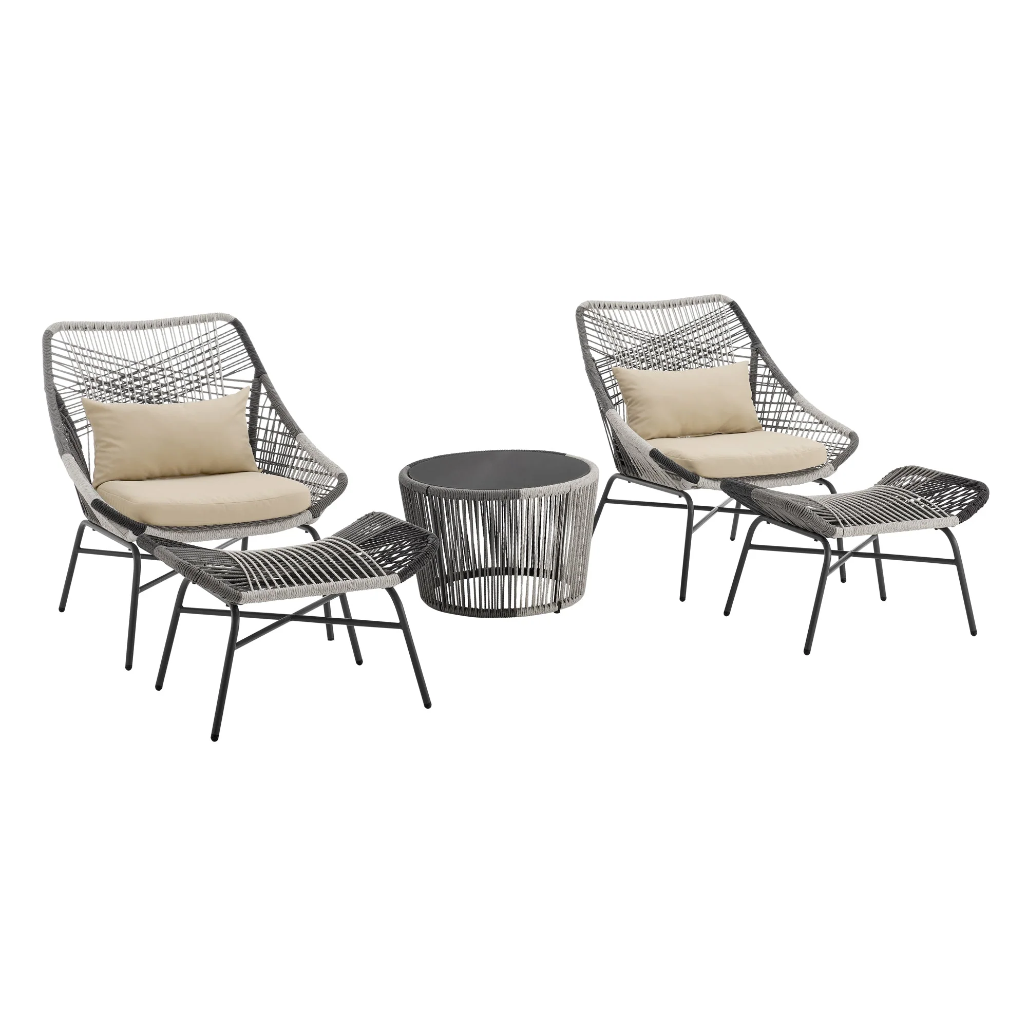 Ashland 3-Piece Patio Conversation Set with Foot Ottomans in Cream - Image 8