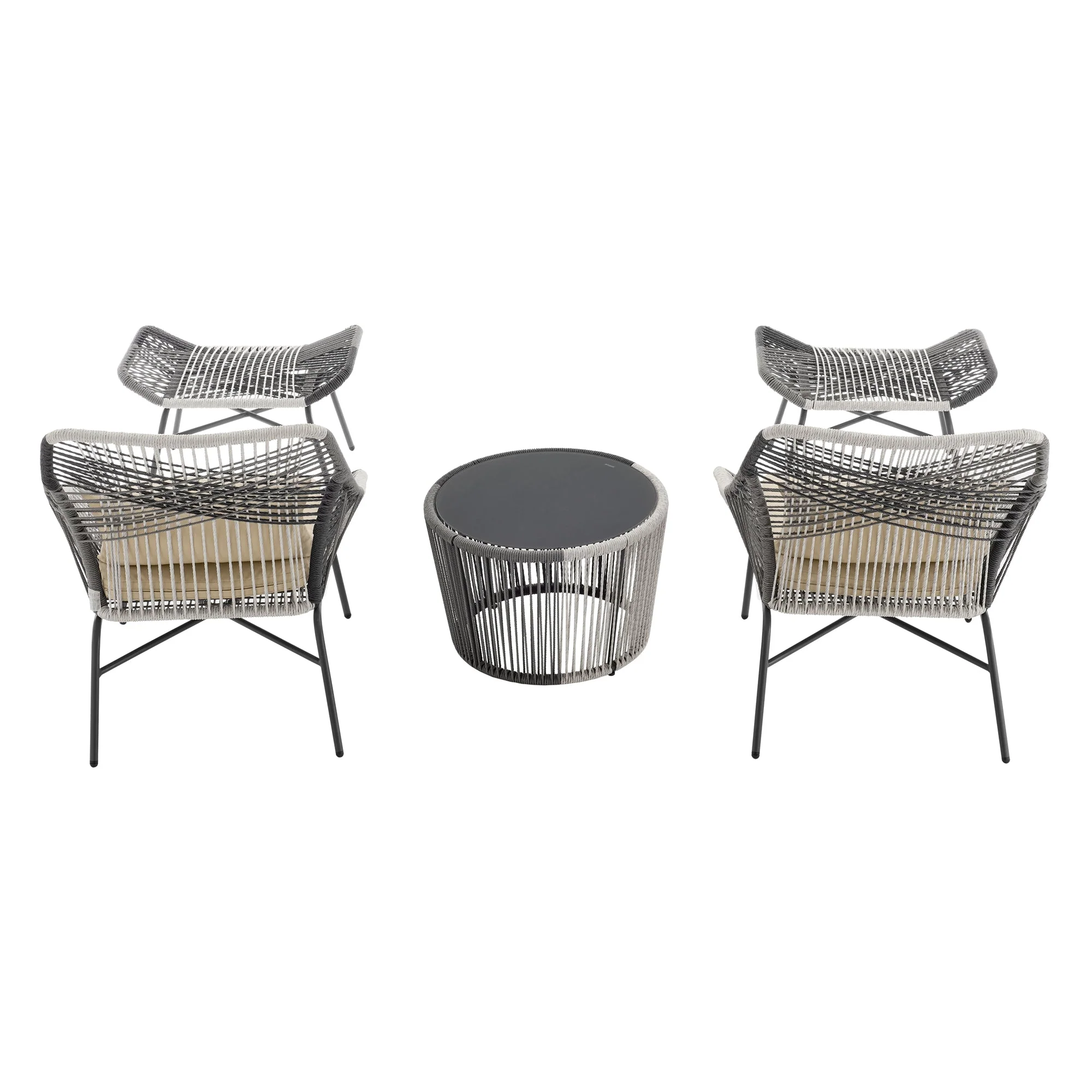 Ashland 3-Piece Patio Conversation Set with Foot Ottomans in Cream - Image 9