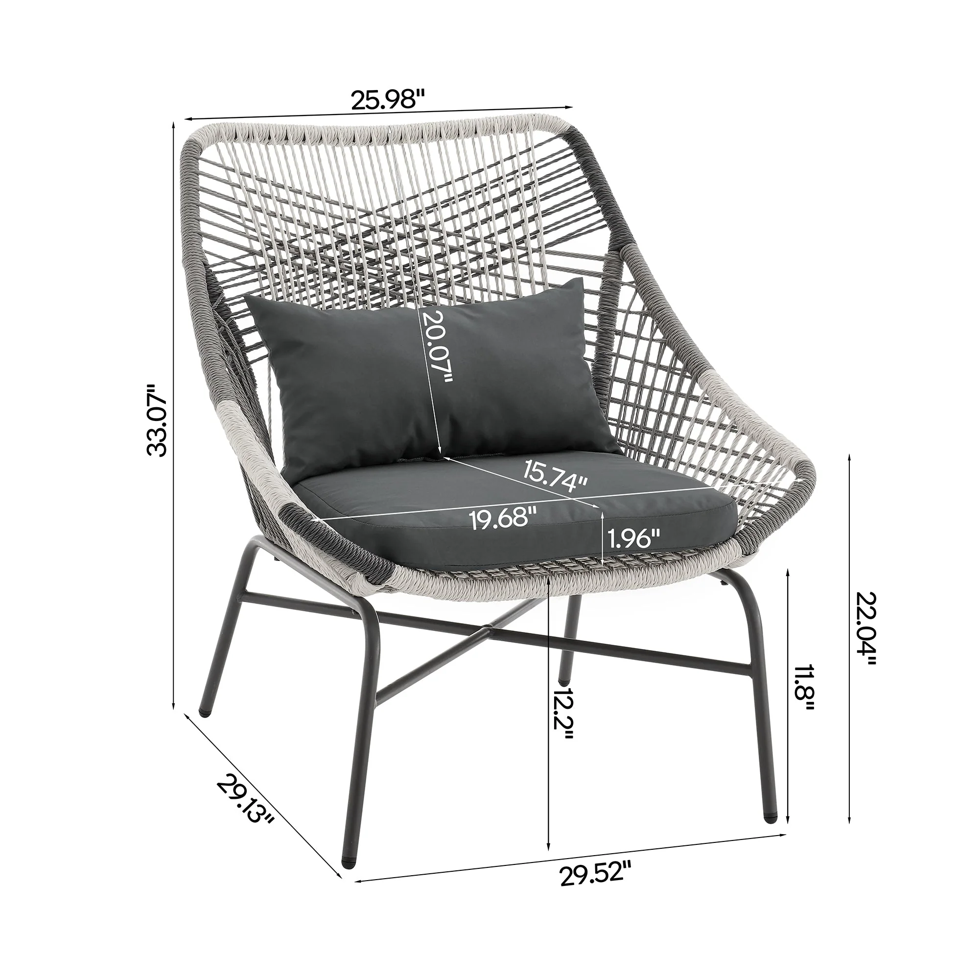 Ashland 3-Piece Patio Conversation Set with Foot Ottomans in Grey - Image 3
