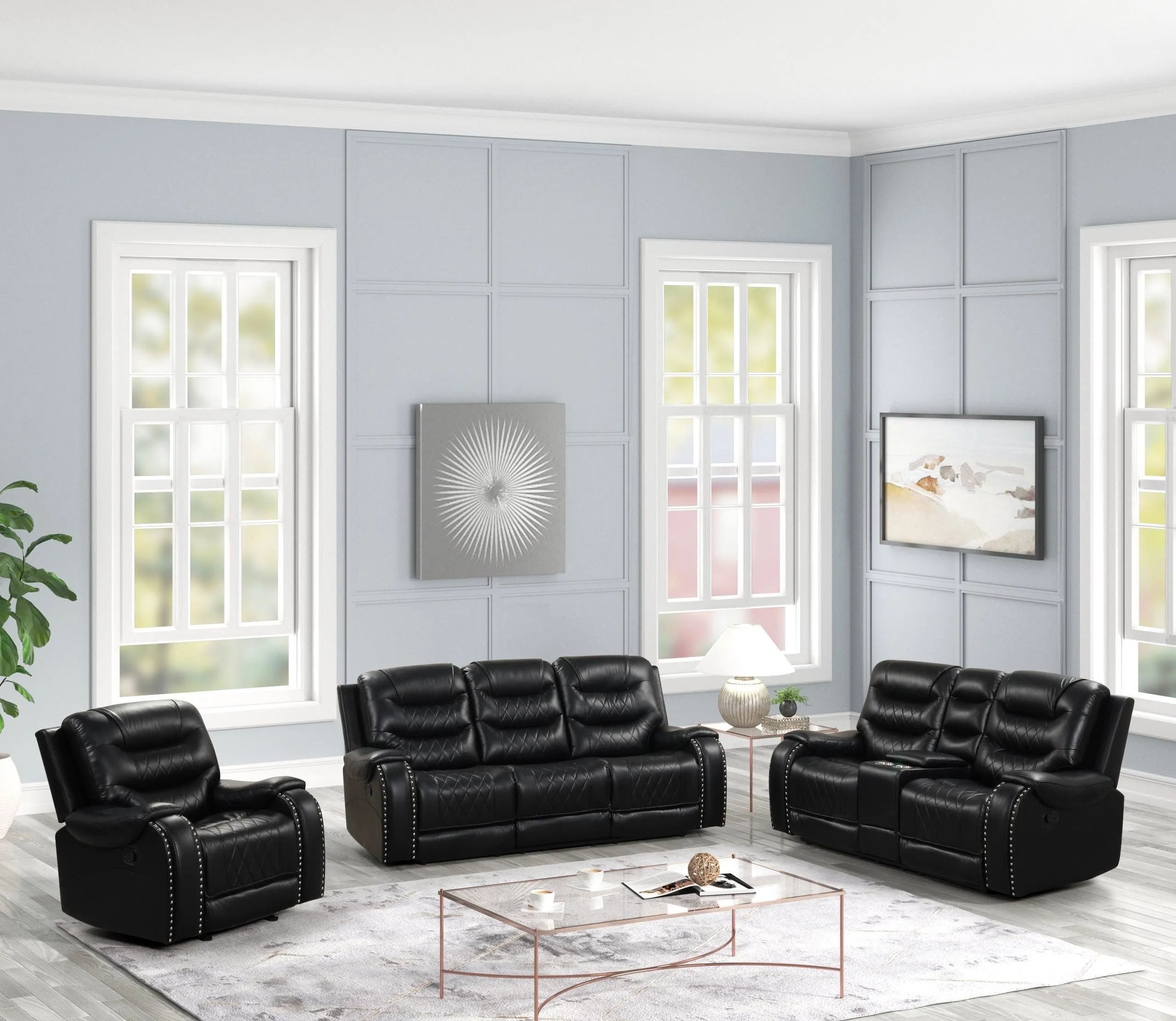 Ashley Black Oversized 3-Piece Leather Living Room Set
