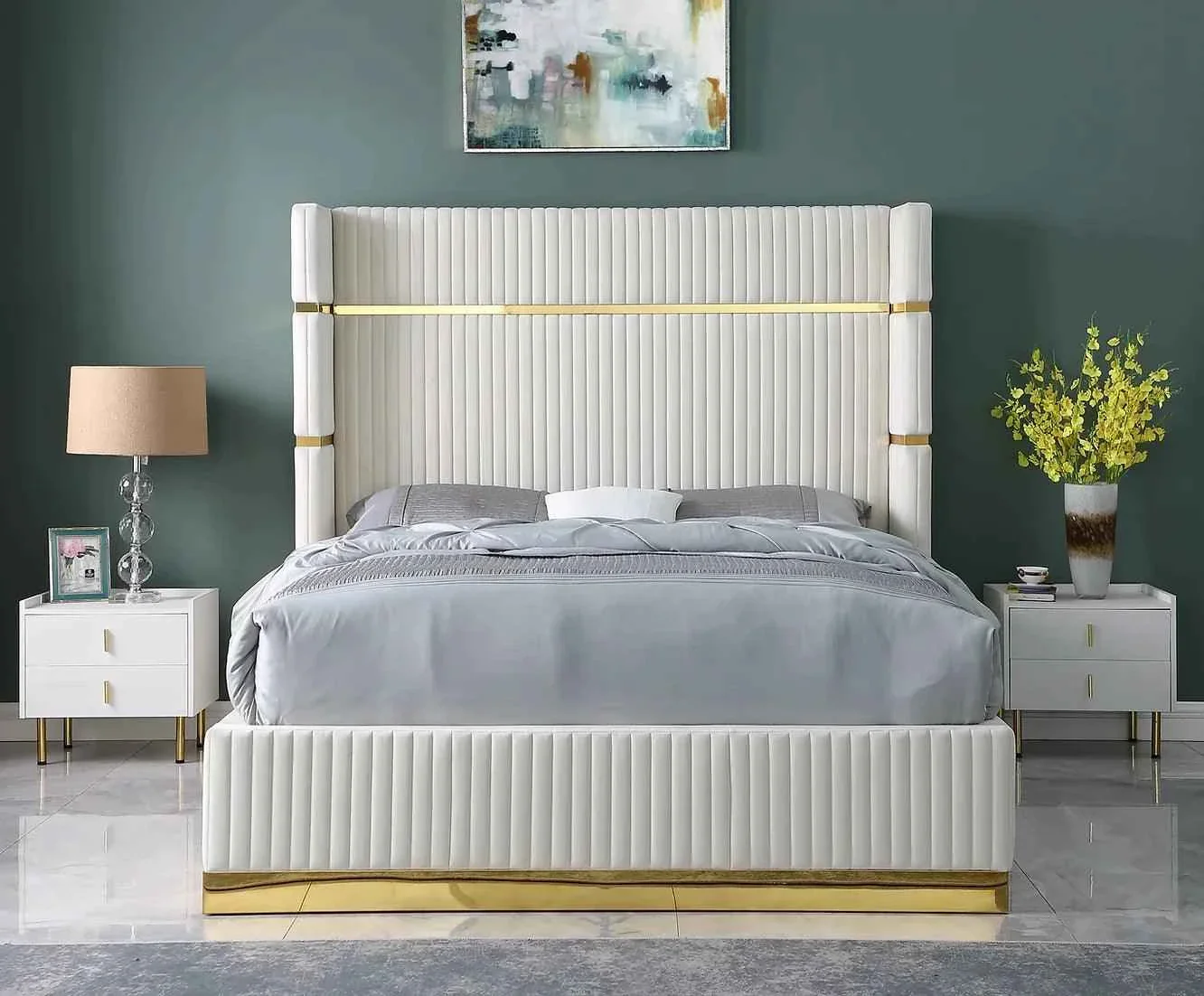 Aspen Cream Velvet Queen Platform Bed