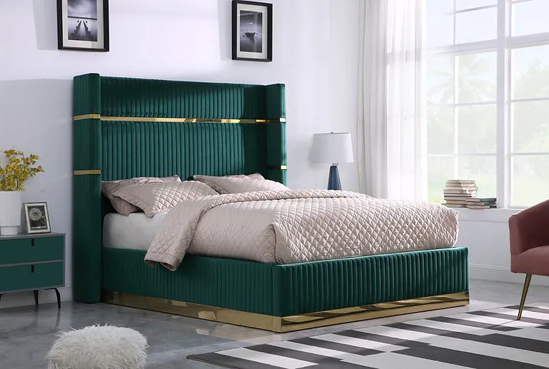 Aspen Green Velvet King Platform Bed - Image 3