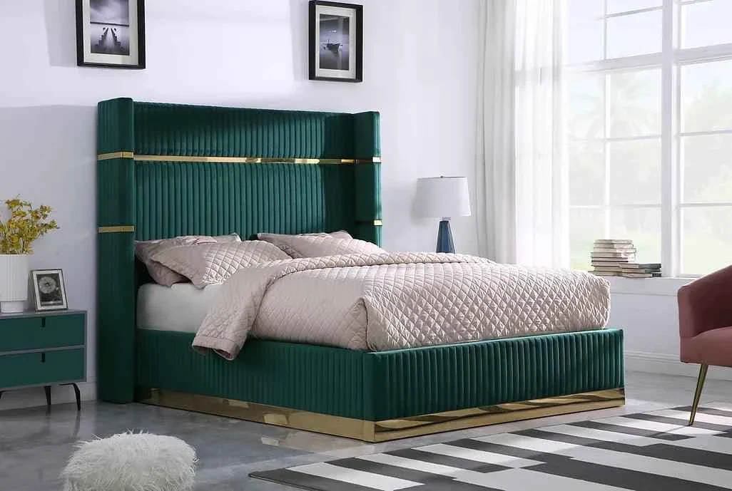 Aspen Green Velvet Queen Platform Bed - Image 2