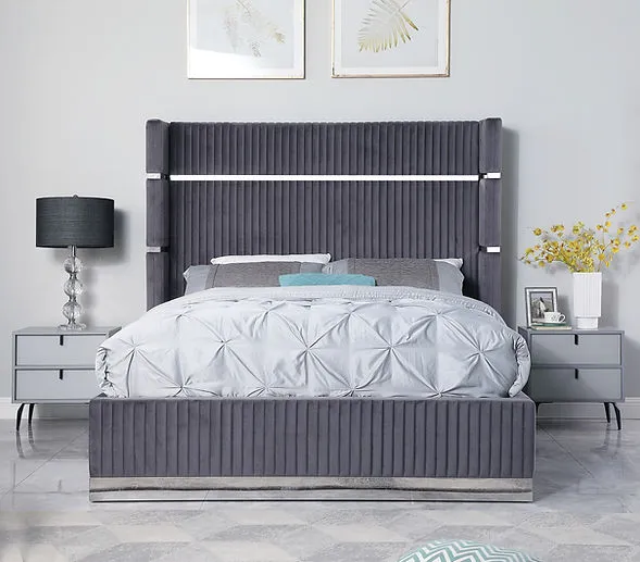Aspen Grey Velvet King Platform Bed