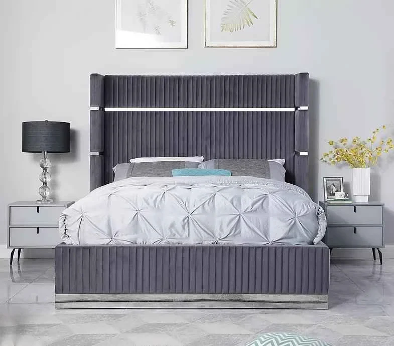 Aspen Grey Velvet Queen Platform Bed