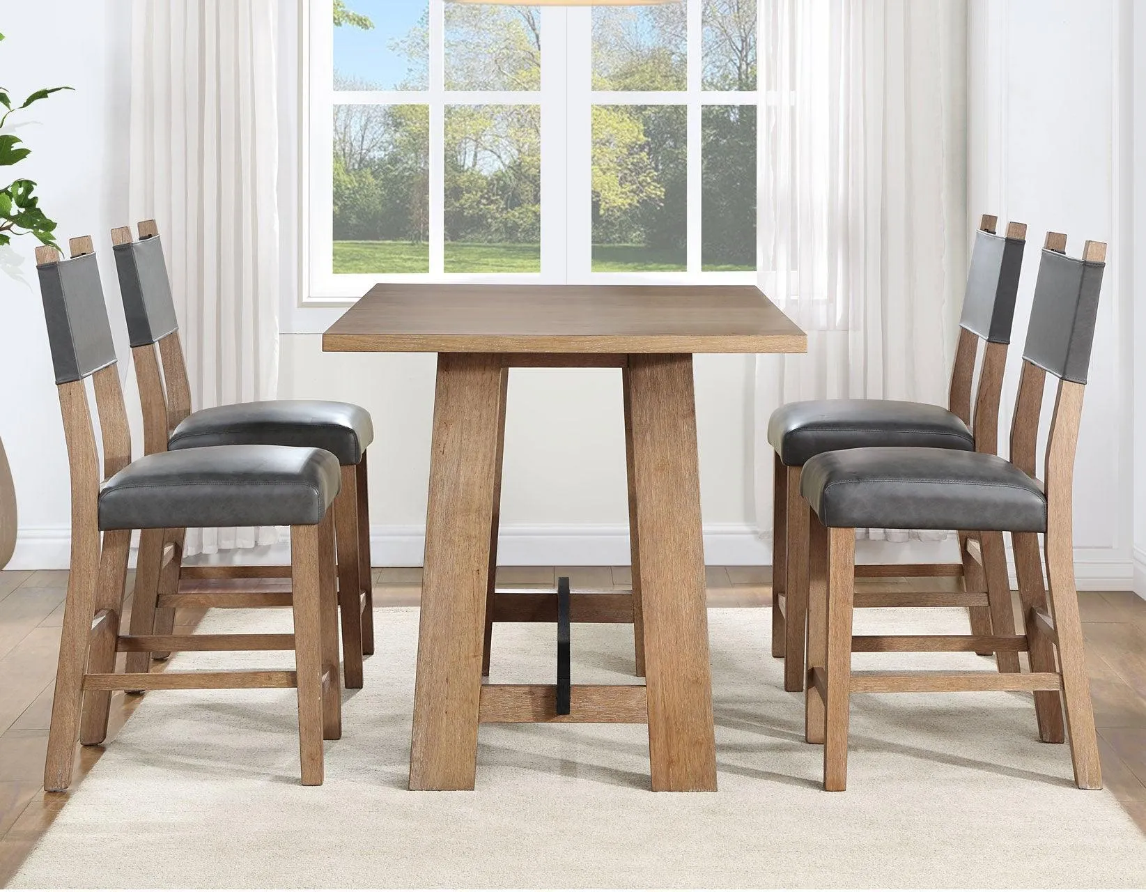 Aubrey 59.5″ Drifwood Counter Table with Black Stretchers - Image 7