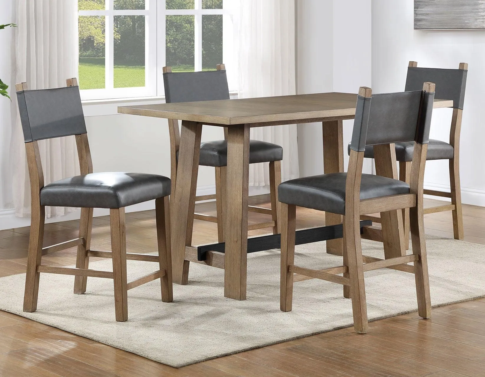 Aubrey 59.5″ Drifwood Counter Table with Black Stretchers - Image 8