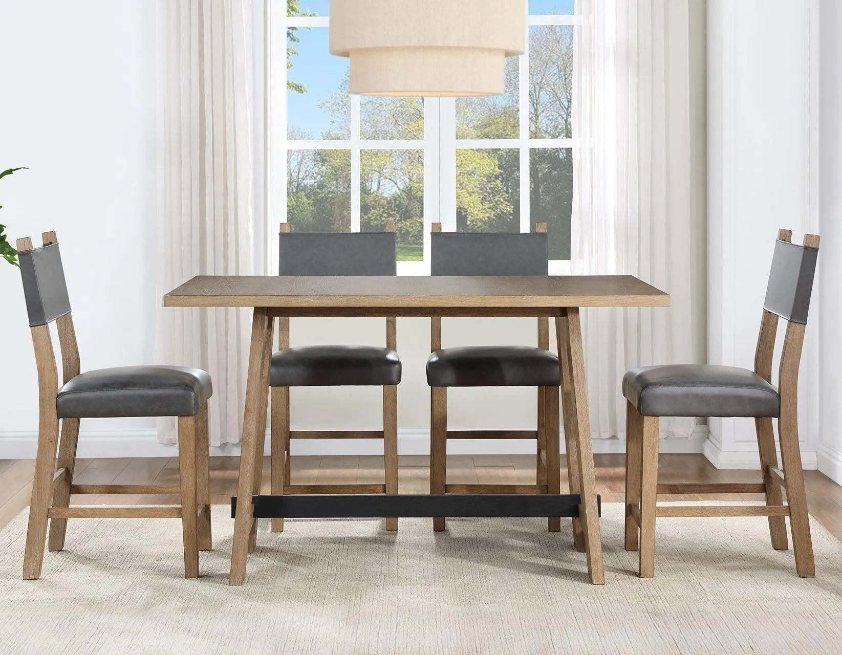 Aubrey 59.5″ Drifwood Counter Table with Black Stretchers - Image 9