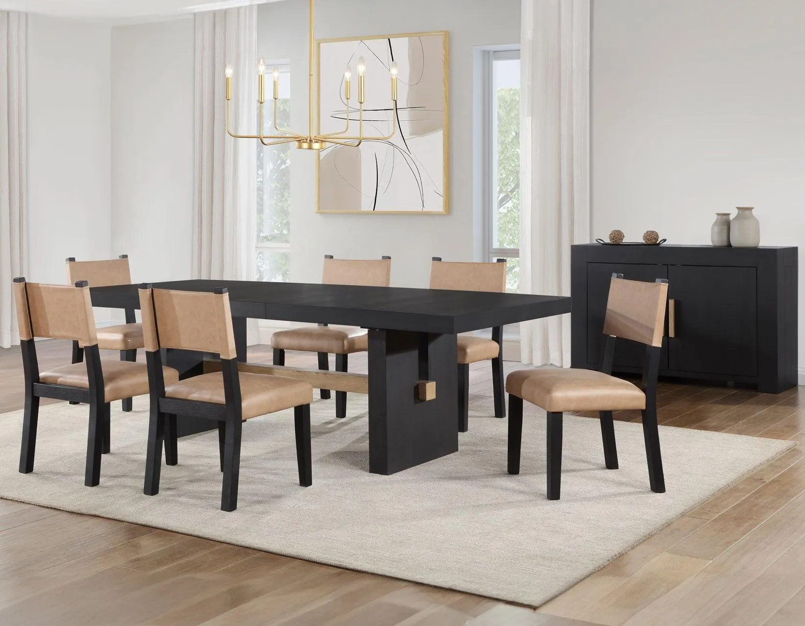Aubrey Side Chair, Camel Vegan Leather  with Black wood finish - Image 9