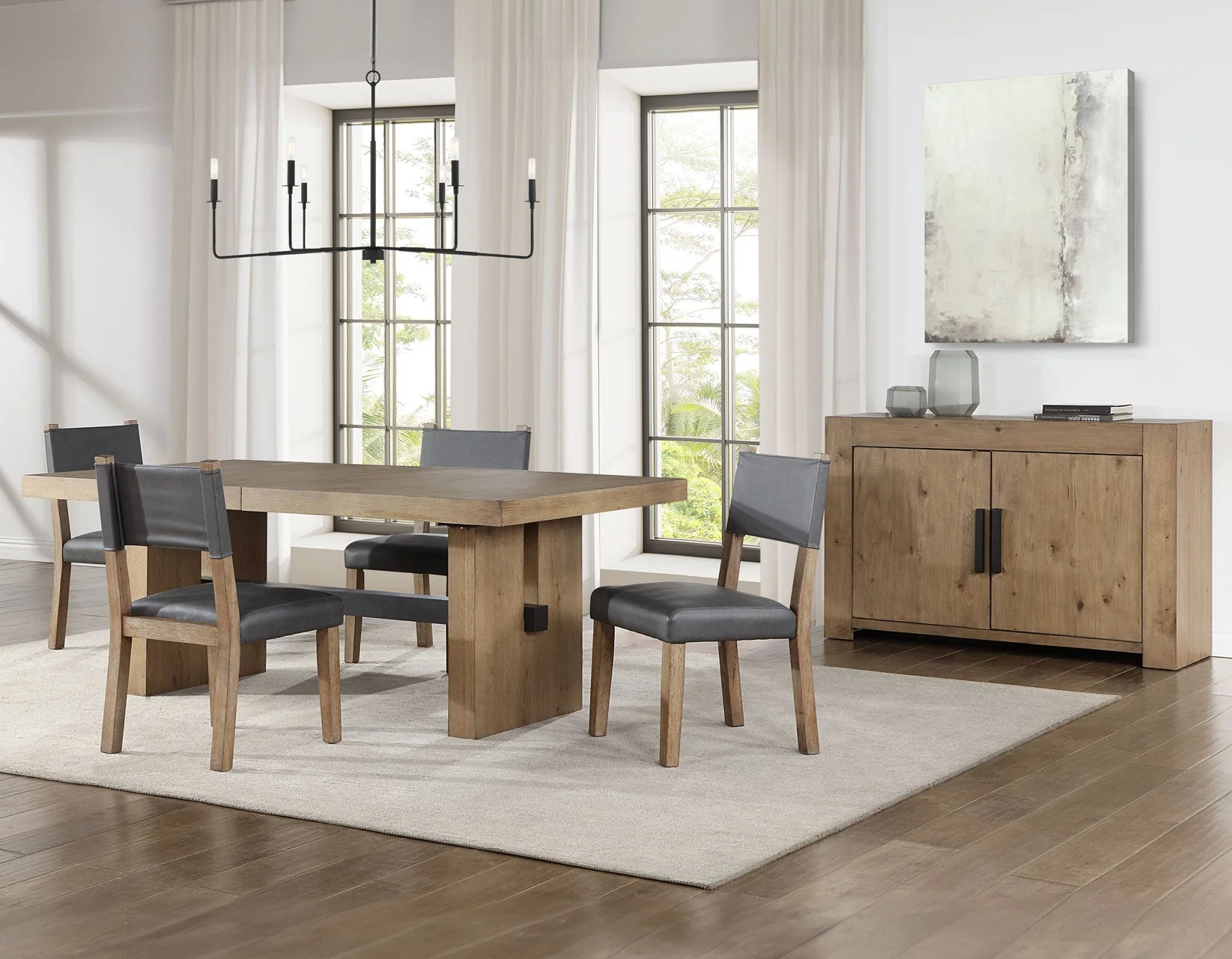 Aubrey Waxed Driftwood 7-Piece  78-96″ Dining Set - Image 2