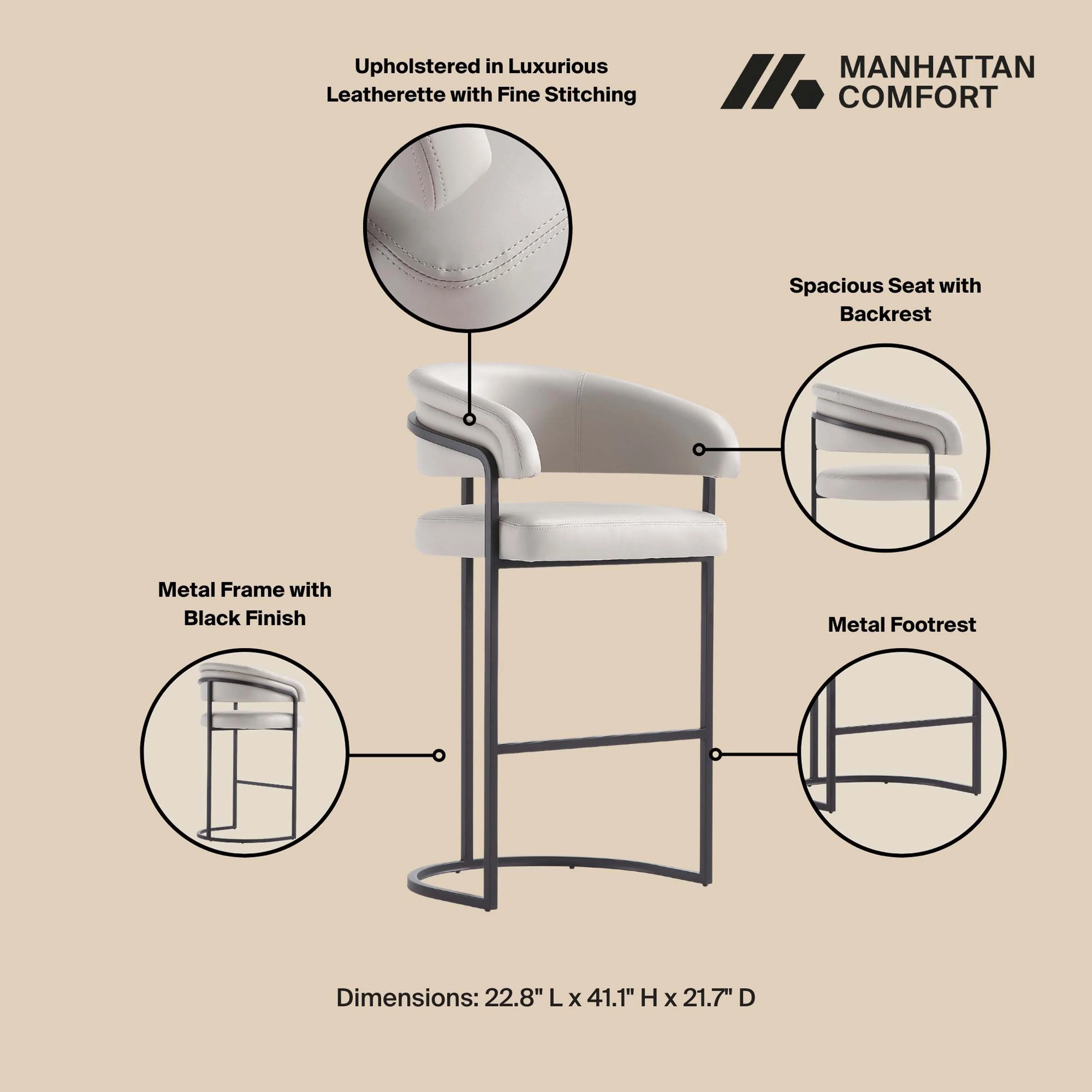 Augusta Barstool in Light Grey (set of 2) - Image 4