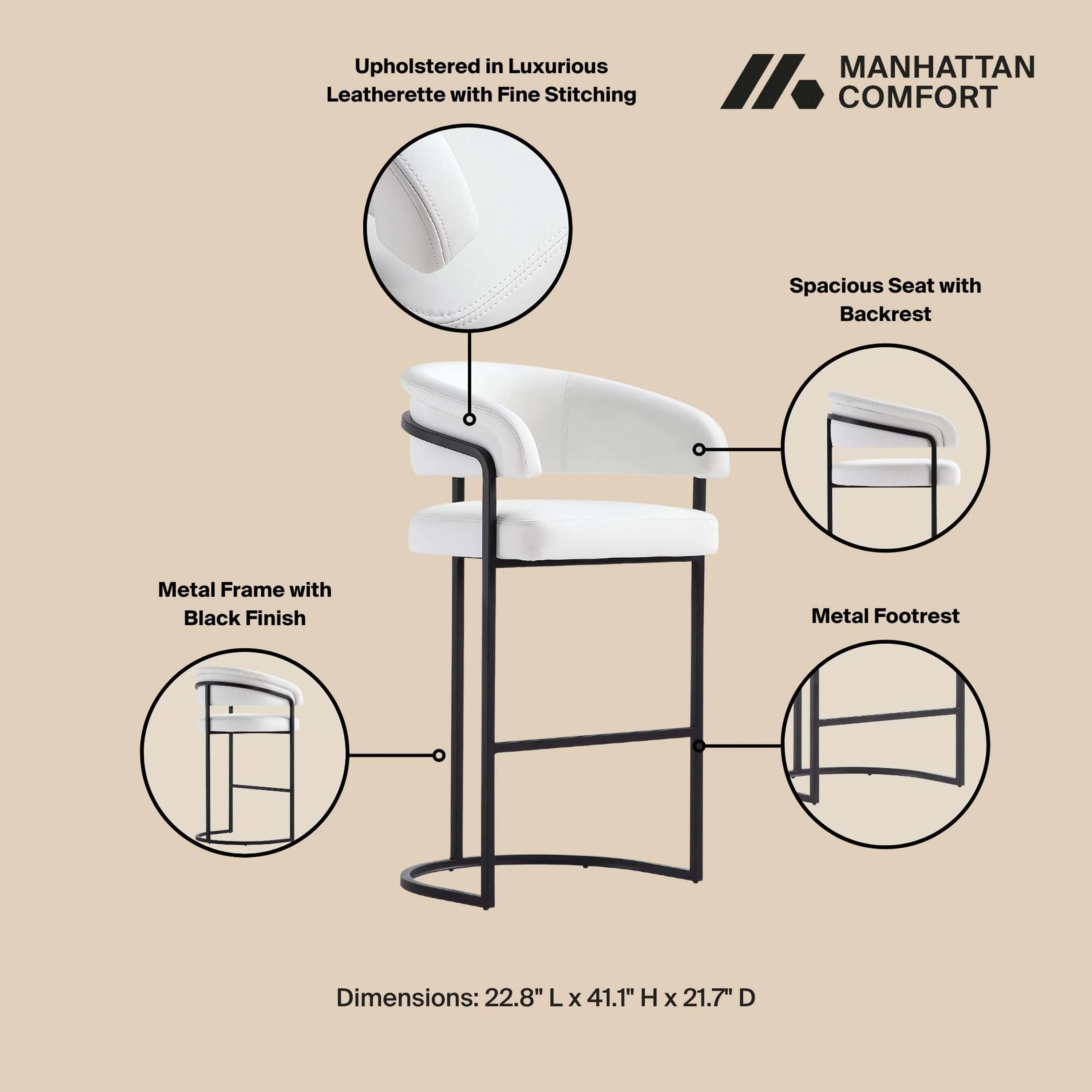 Augusta Barstool in White (set of 2) - Image 4