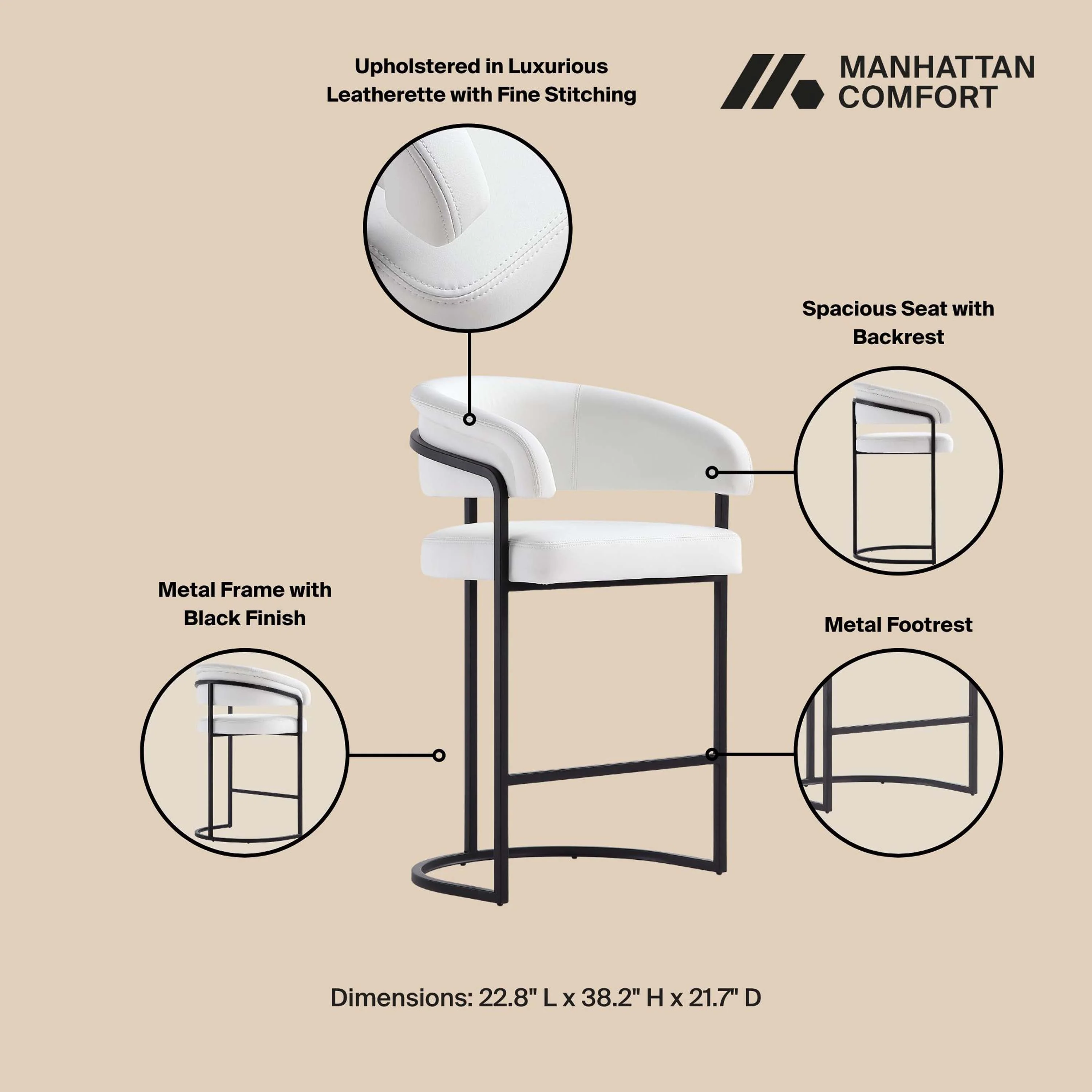 Augusta Counter Stool in White - Image 4