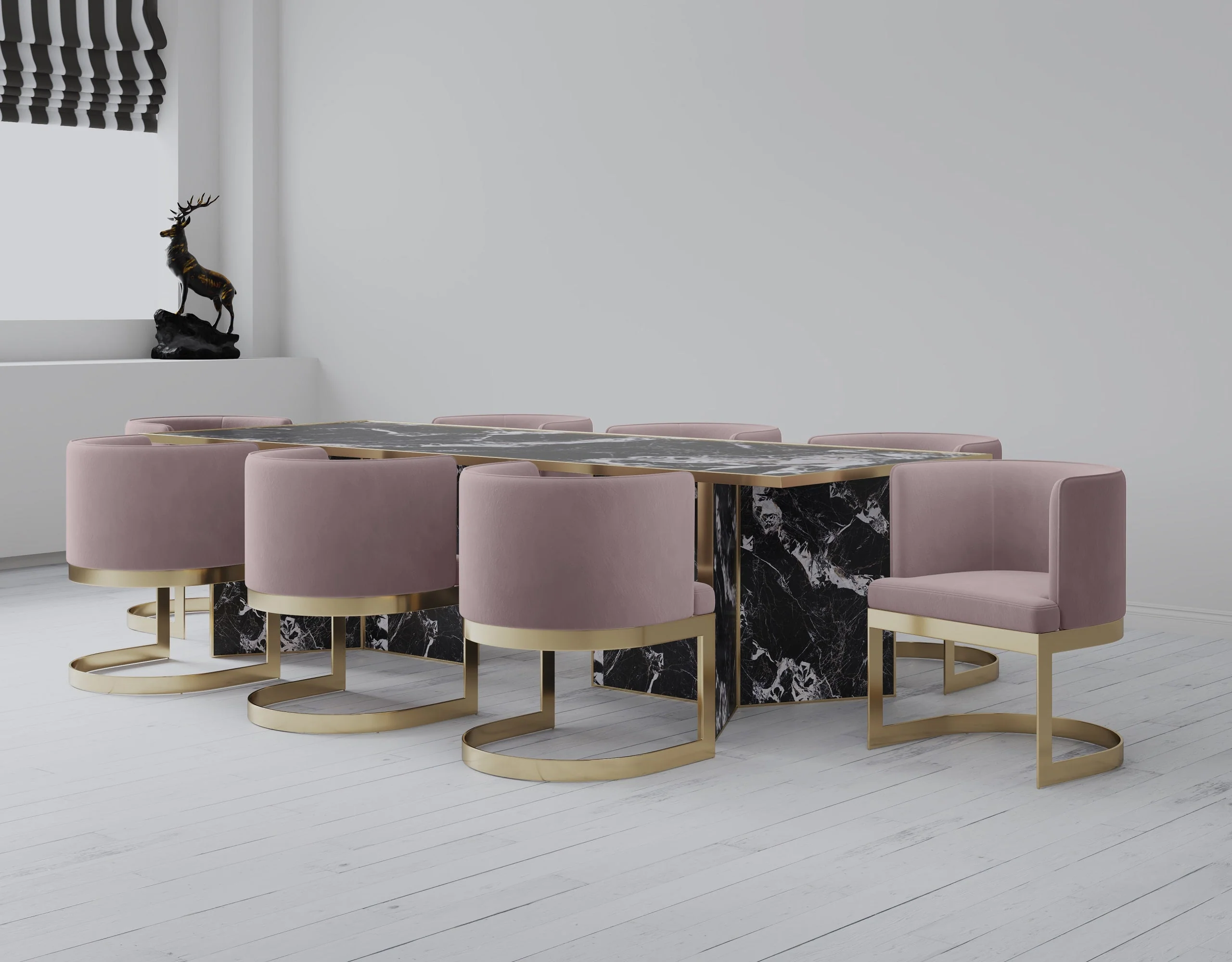 Aura Dining Chair in Blush and Polished Brass (set of 2) - Image 2