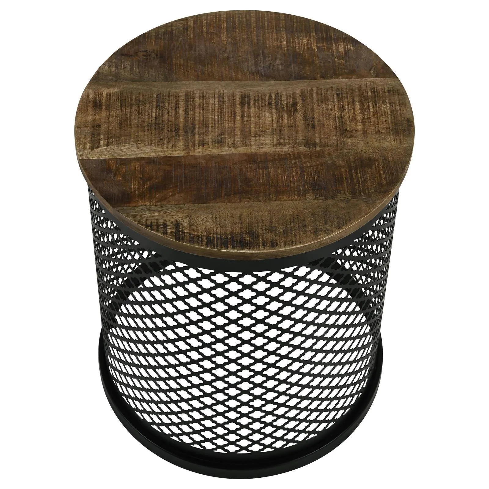 Aurora Natural/Black Round Accent Table with Drum Base - Image 3