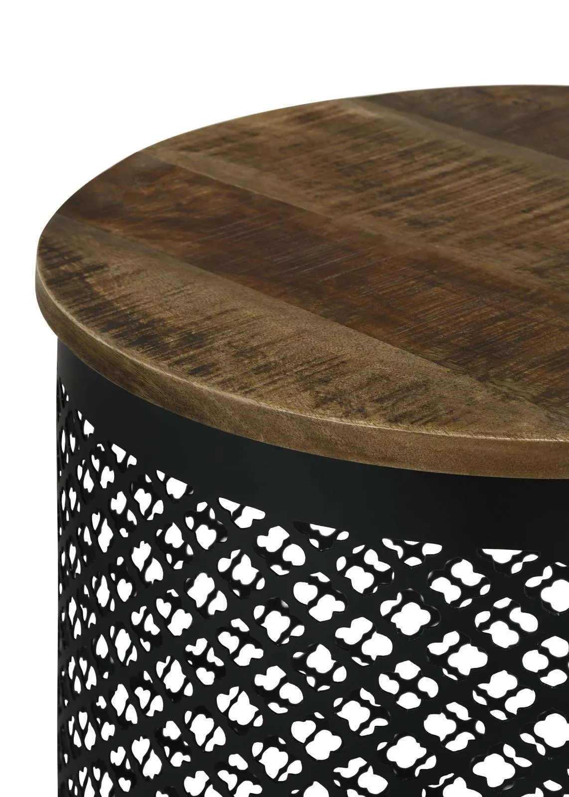 Aurora Natural/Black Round Accent Table with Drum Base - Image 5